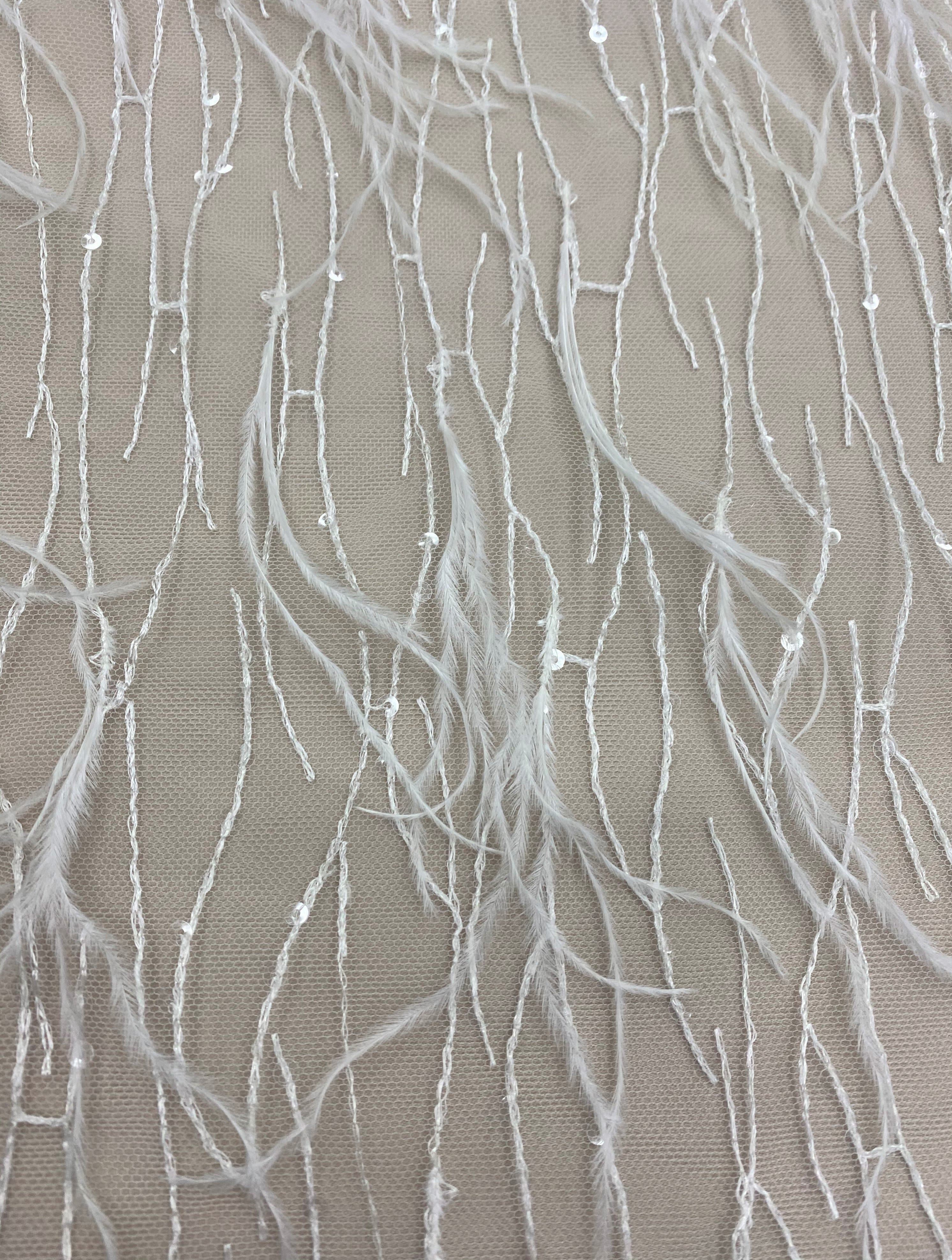 Ivory Feather Tulle — featuring sequins, 40% nylon 40% rayon 20% polyester, 130cm wide