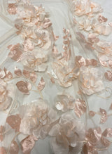 Blush 3D Floral Tulle — featuring floral motifs, a 3D floral design and a border design, 40% polyester 30% nylon 30% rayon, 130cm wide