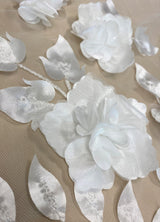Ivory 3D Floral Tulle — featuring floral motifs, a 3D floral design and a border design, 40% polyester 30% nylon 30% rayon, 130cm wide
