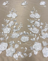 Ivory 3D Floral Tulle — featuring floral motifs, a 3D floral design and a border design, 40% polyester 30% nylon 30% rayon, 130cm wide
