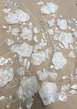 Ivory 3D Floral Tulle — featuring floral motifs, a 3D floral design and a border design, 40% polyester 30% nylon 30% rayon, 130cm wide