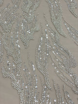 Ivory Beaded Tulle — featuring hand-beading, 30% nylon 40% rayon 30% polyester, 130cm wide