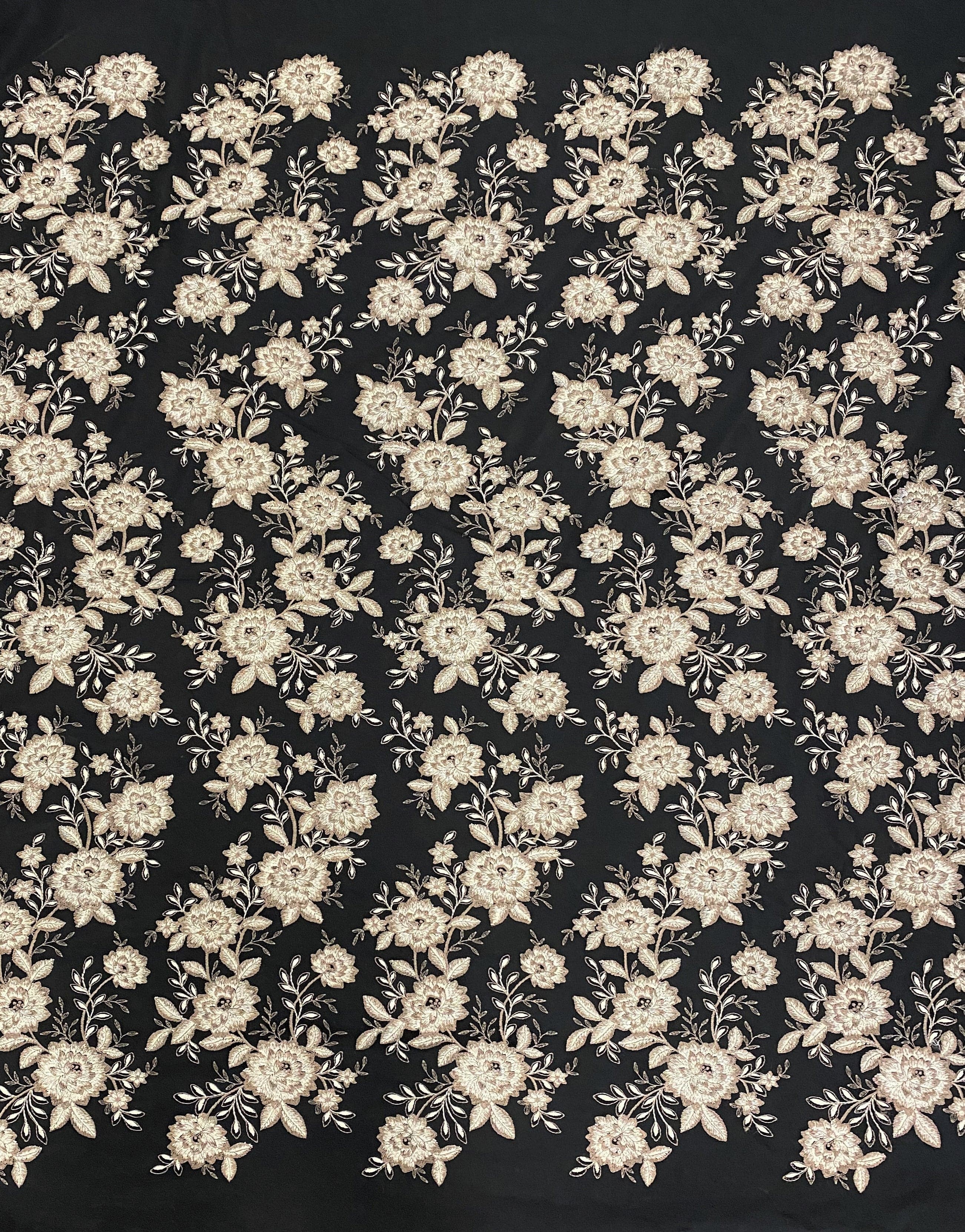 Black Embroidered Tulle — featuring floral motifs, 100% polyamide, 125cm wide