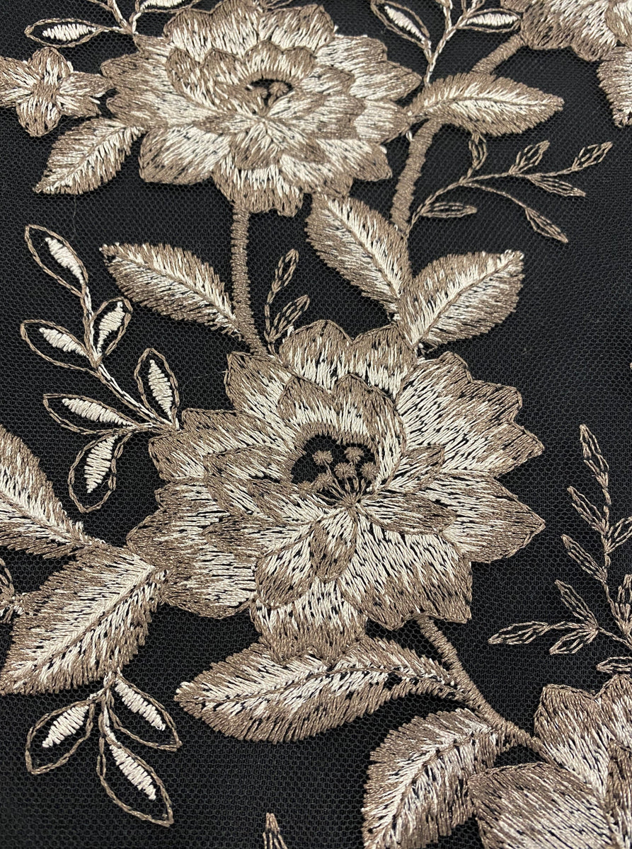 Black Embroidered Sequin Tulle Eb3001 main image 1
