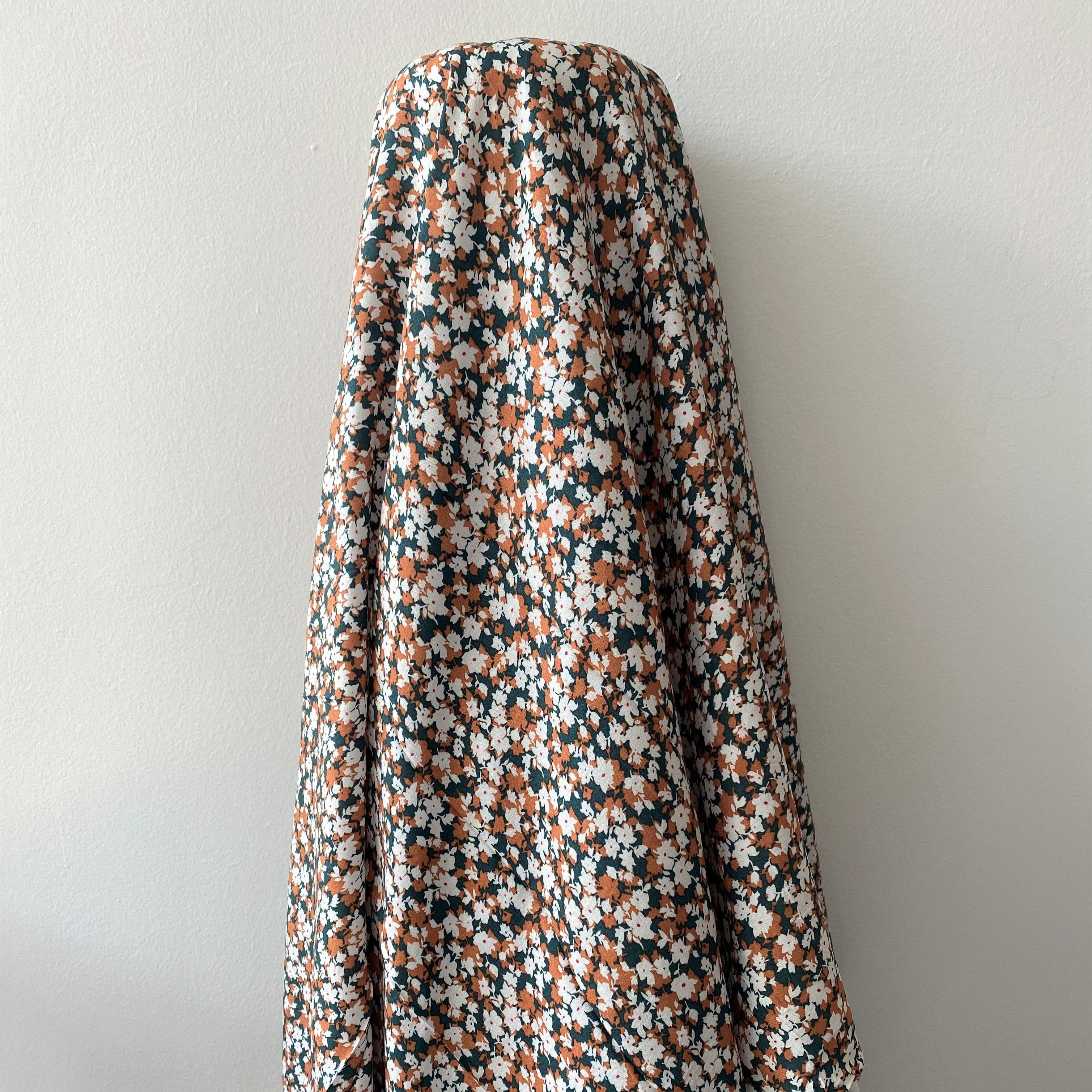 Green Printed Viscose Floral — a lightweight viscose with a printed floral design, in viscose