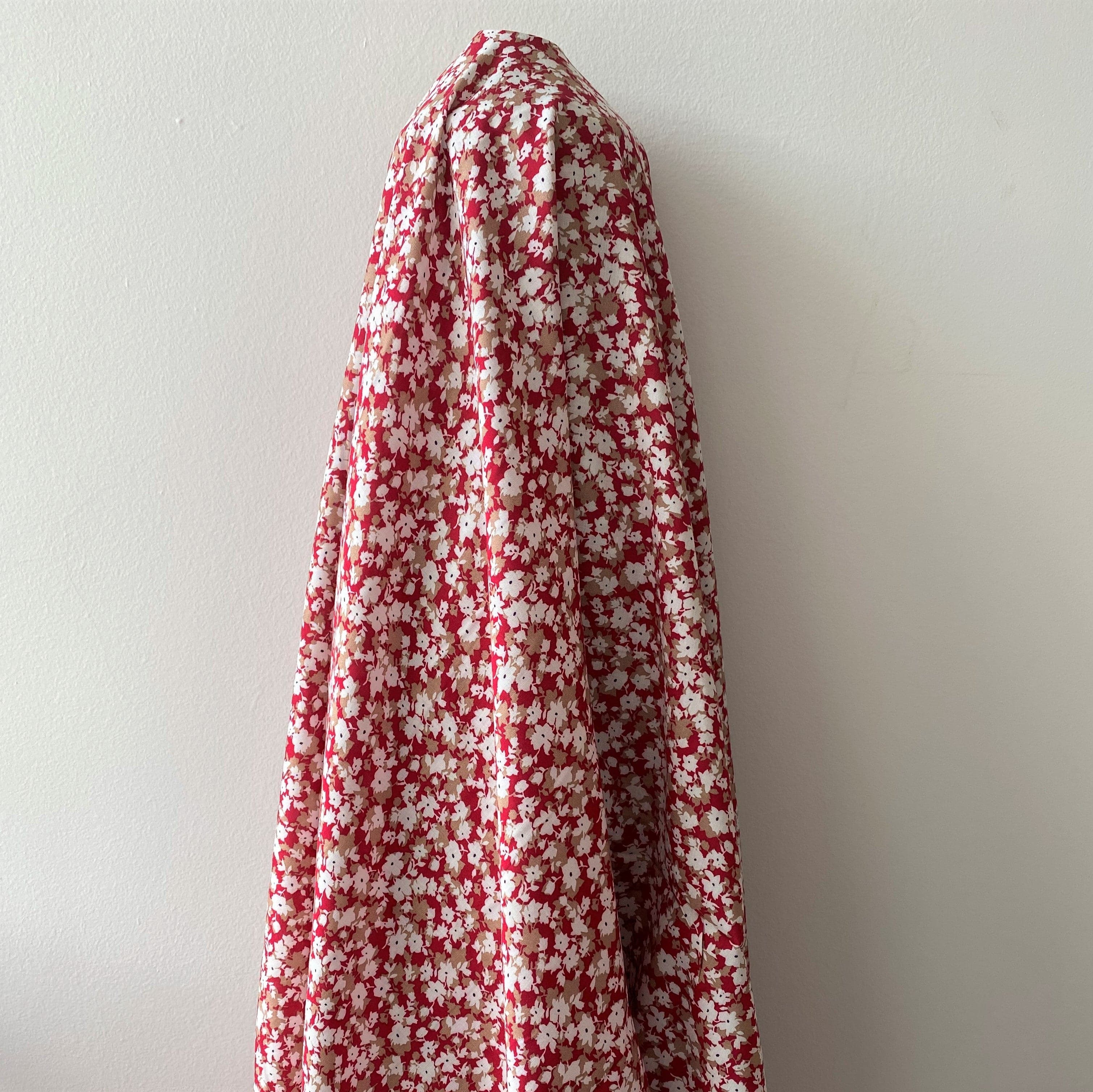 Red Printed Viscose Floral — a lightweight viscose with a printed floral design, in viscose