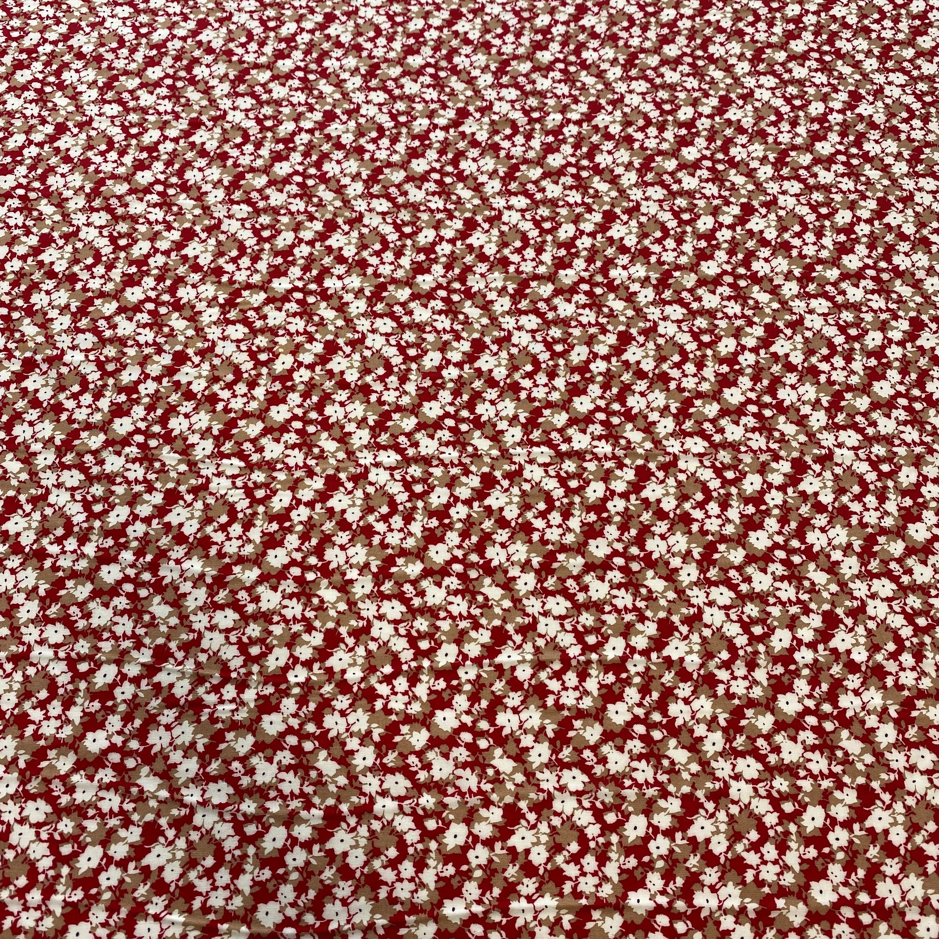 Red Printed Viscose Floral — a lightweight viscose with a printed floral design, in viscose