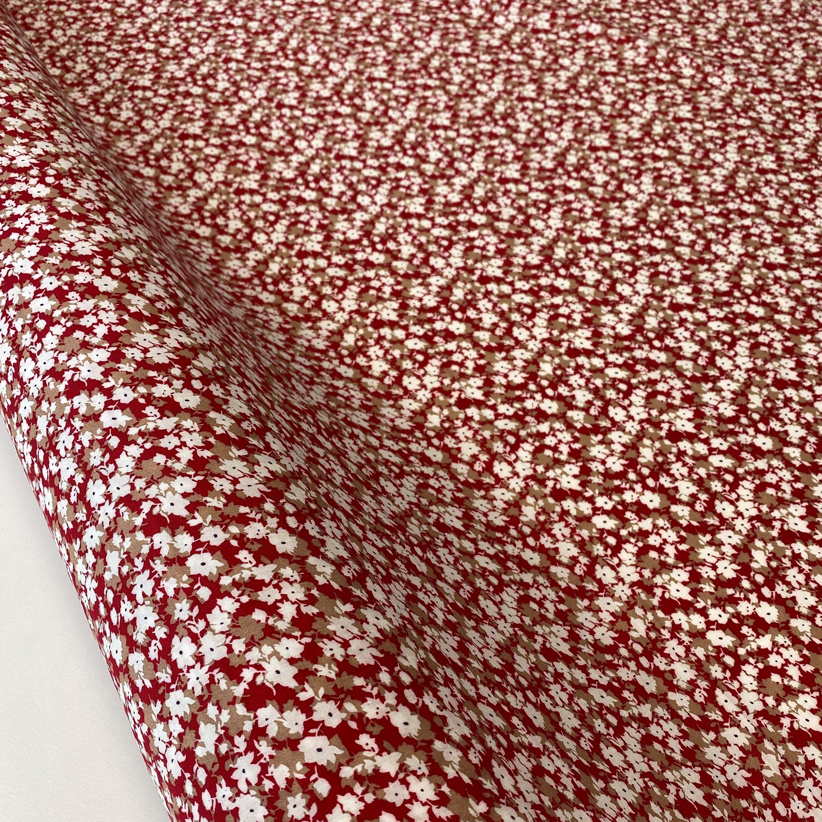 Red Printed Viscose Floral — a lightweight viscose with a printed floral design, in viscose