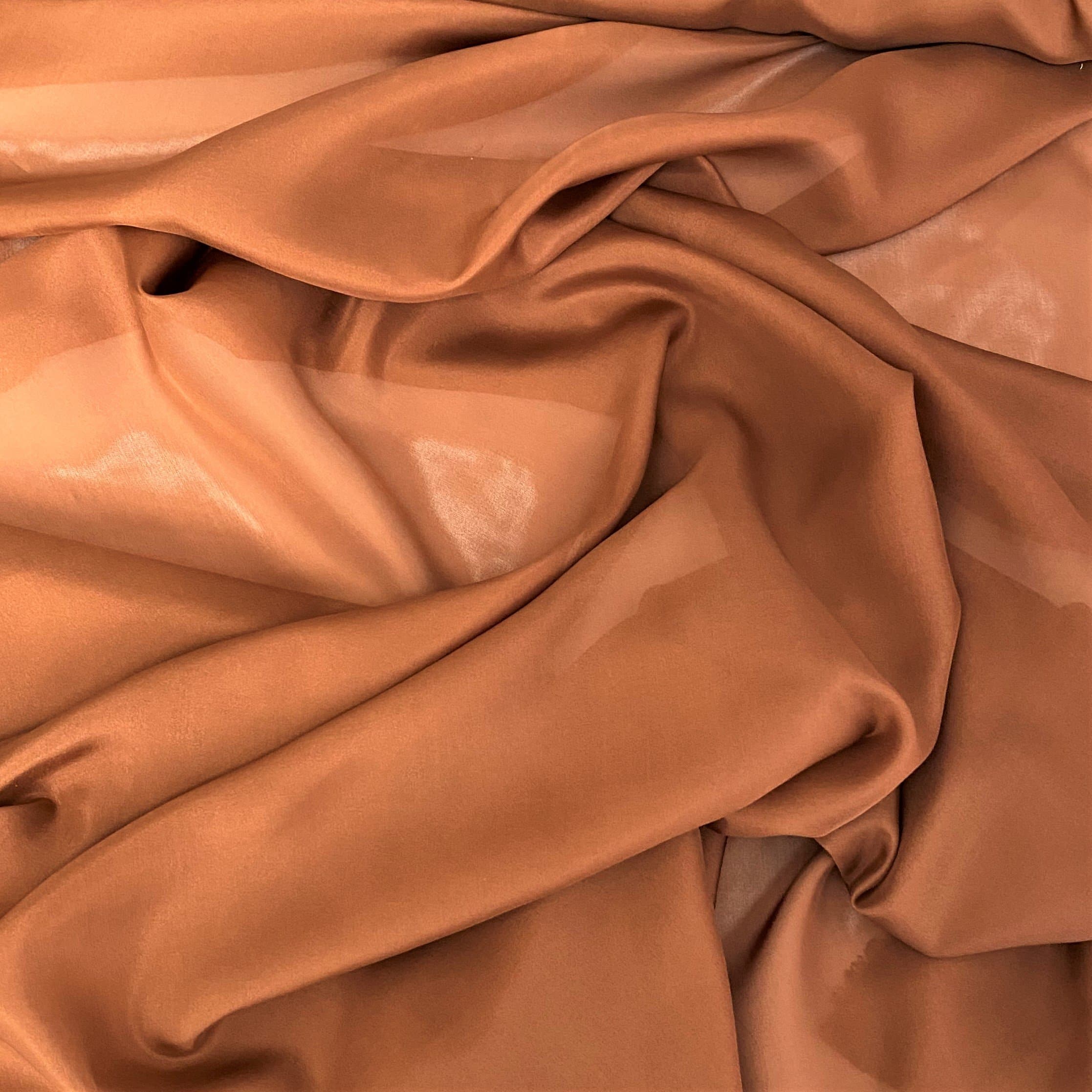 Cinnamon Habotai — soft with a light, airy drape and a smooth satin finish, 100% mulberry silk, 140cm wide