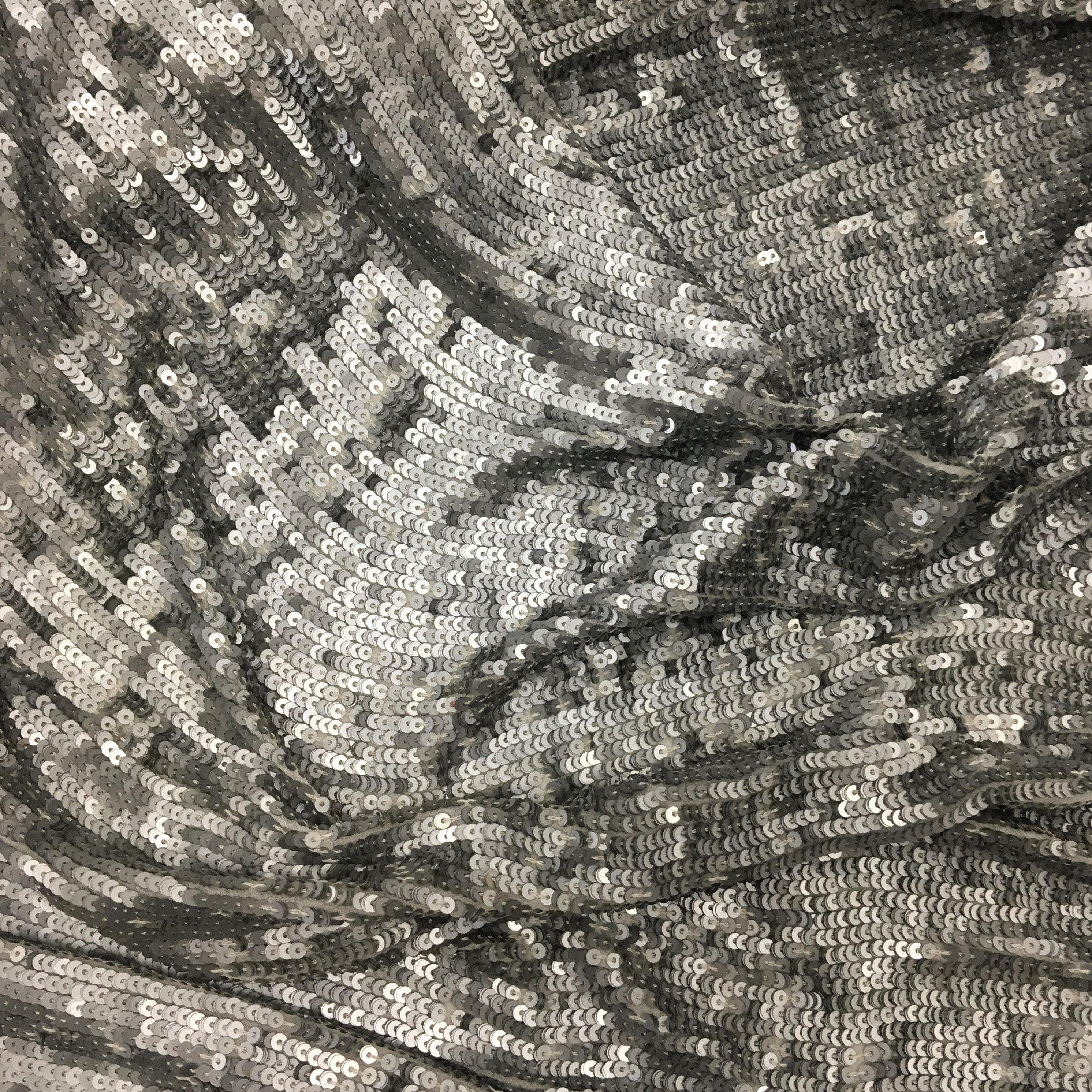 Silver Sequin Georgette — featuring rows of sequins running the length, with a soft mid-weight drape