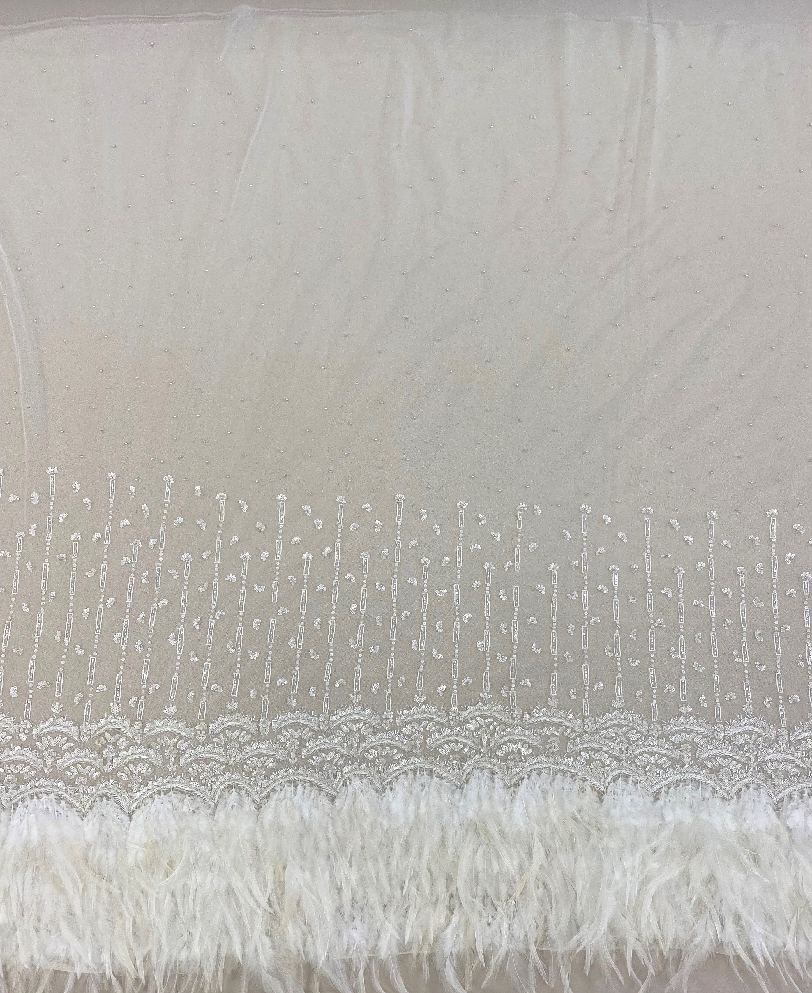 Ivory Feather Tulle — featuring hand-beading and sequins, 100% polyester, 110cm wide