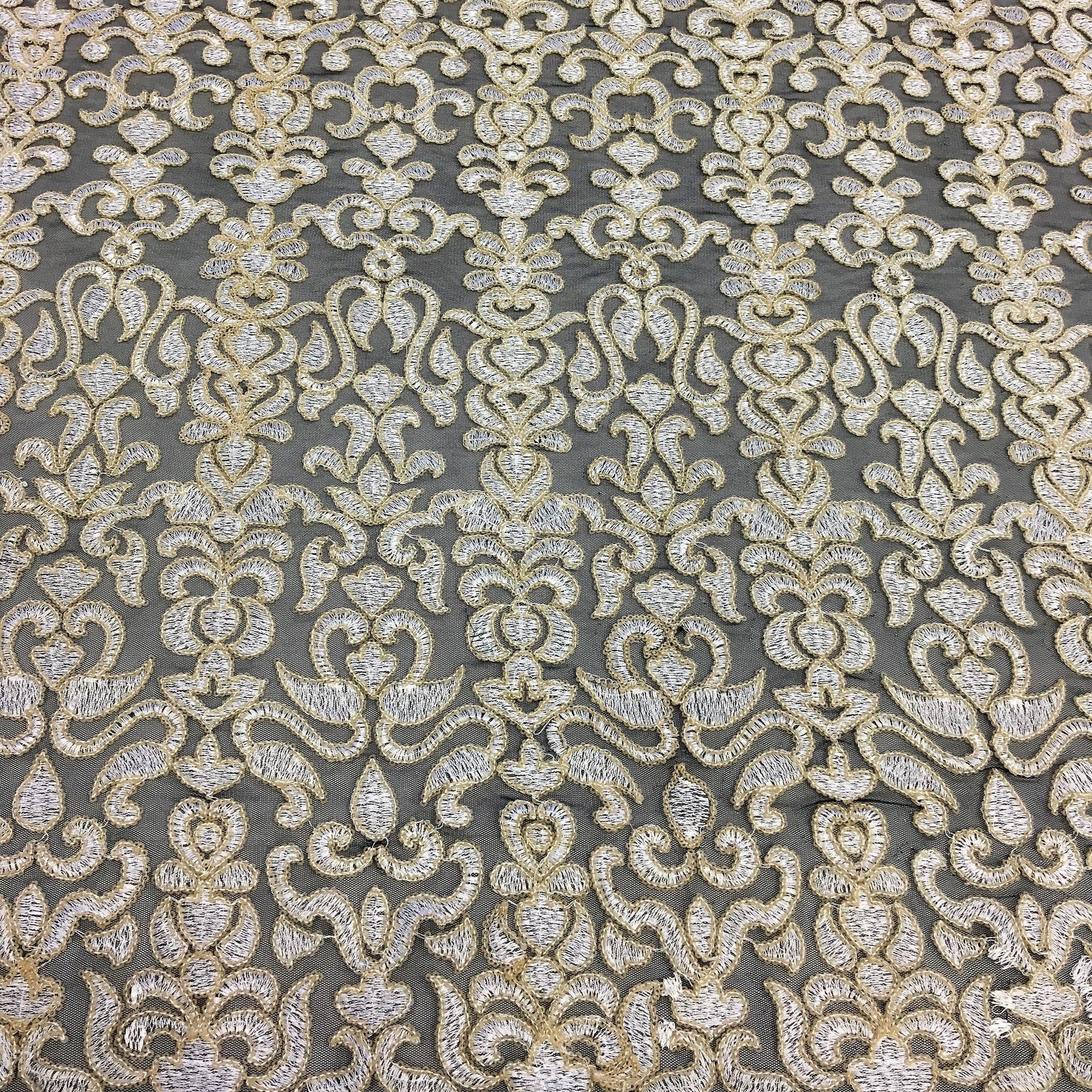 Beige Embroidered Tulle — featuring sequins, 100% nylon, 105cm wide