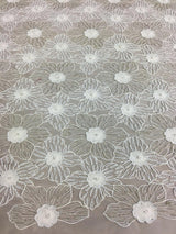 Ivory Floral Beaded Tulle — featuring floral motifs and hand-beading, 100% nylon, 105cm wide