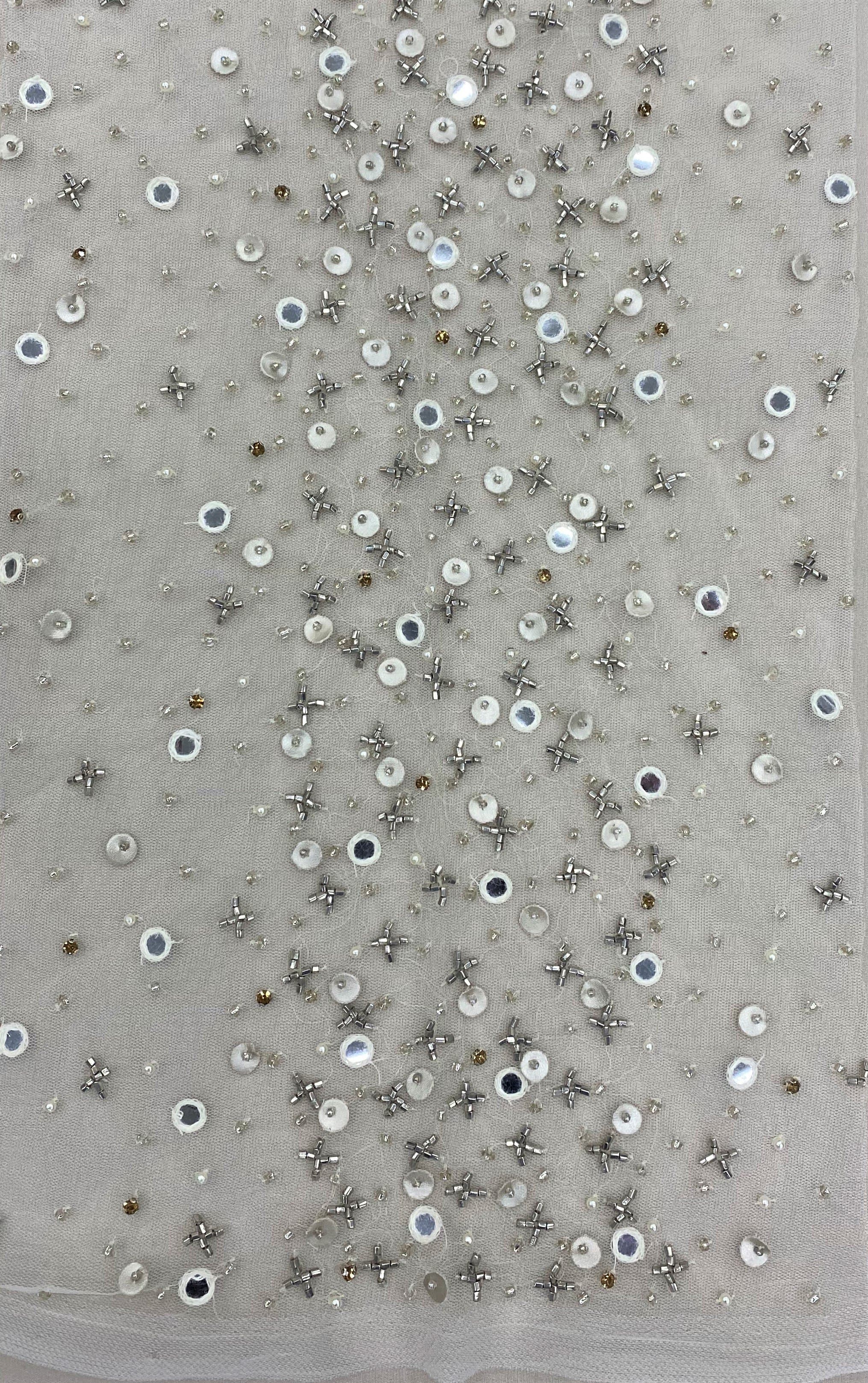 Ivory Beaded Tulle — featuring hand-beading and sequins, 100% nylon, 140cm wide