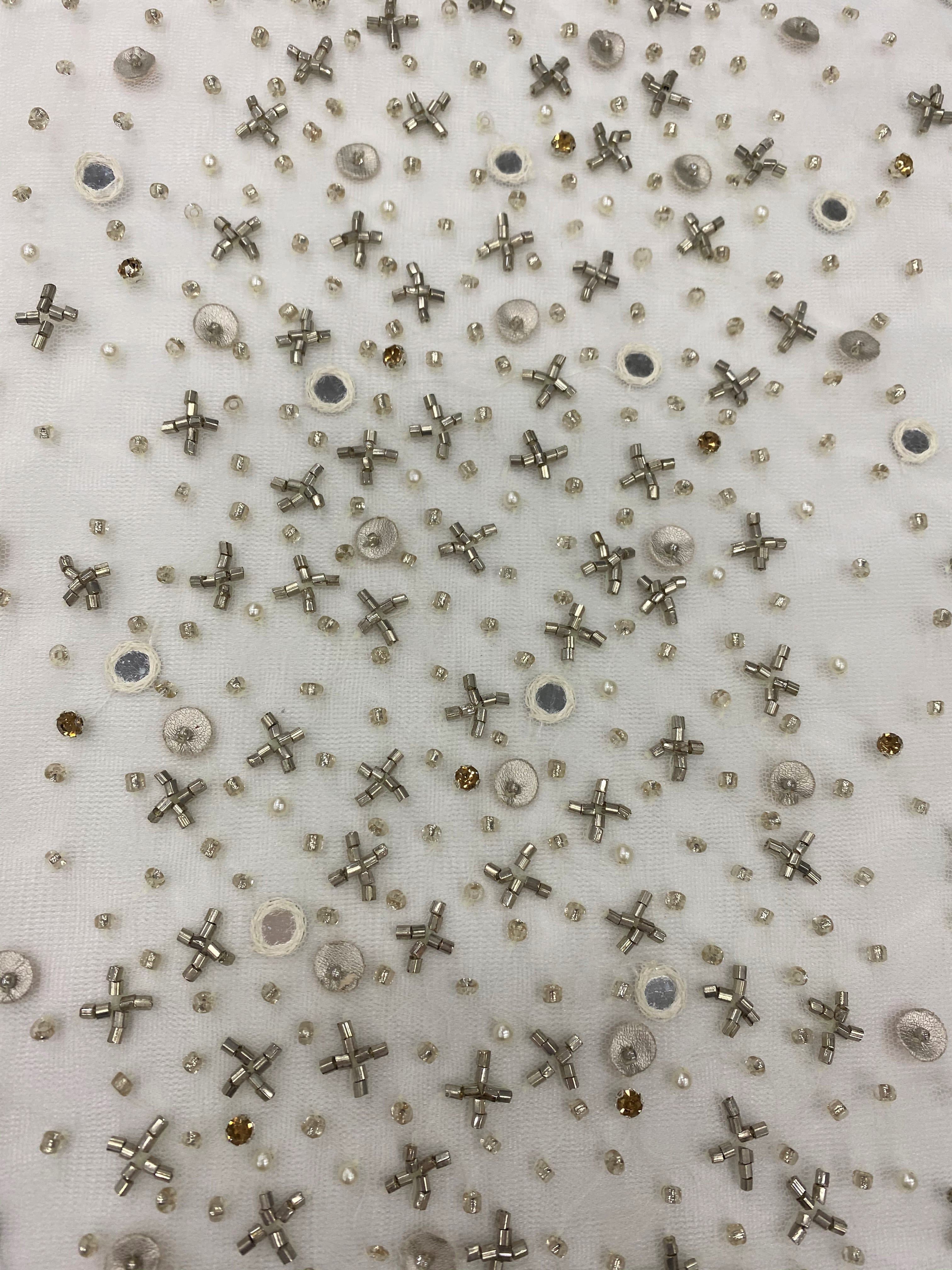 Ivory Beaded Tulle — featuring hand-beading and sequins, 100% nylon, 140cm wide