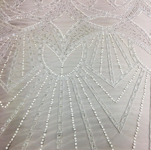 Cut Out Beaded Tulle (K24911) Ivory