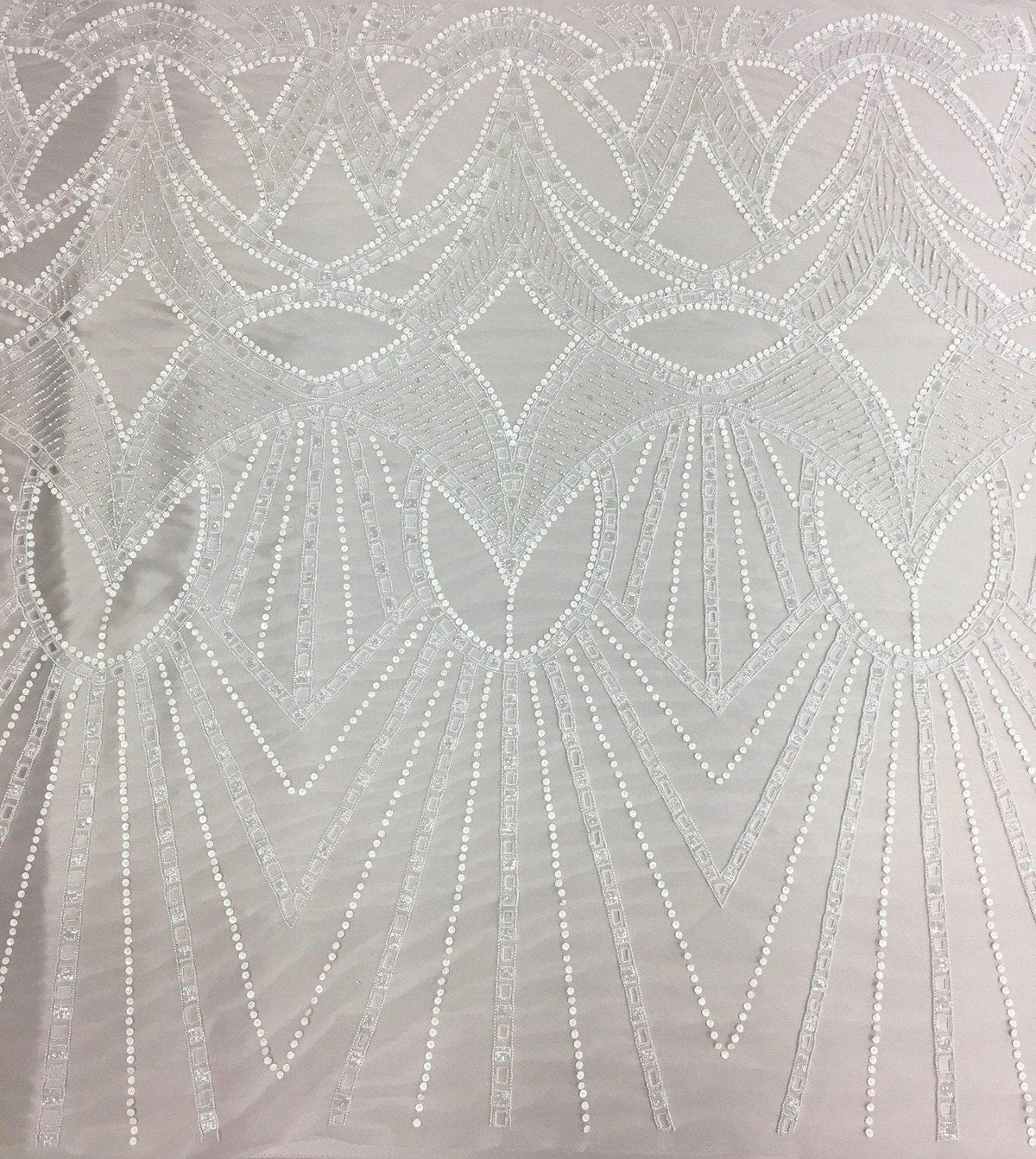 Art Deco Cutwork Beaded Tulle (K24911) - Ivory
