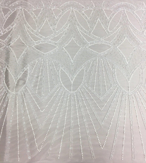 Cut Out Beaded Tulle (K24911) Ivory