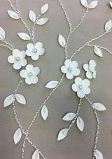 Ivory Leather Floral Embellished Tulle — featuring floral motifs and hand-beading, 100% nylon, 140cm wide