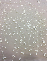 Ivory Leather Floral Embellished Tulle — featuring floral motifs and hand-beading, 100% nylon, 140cm wide