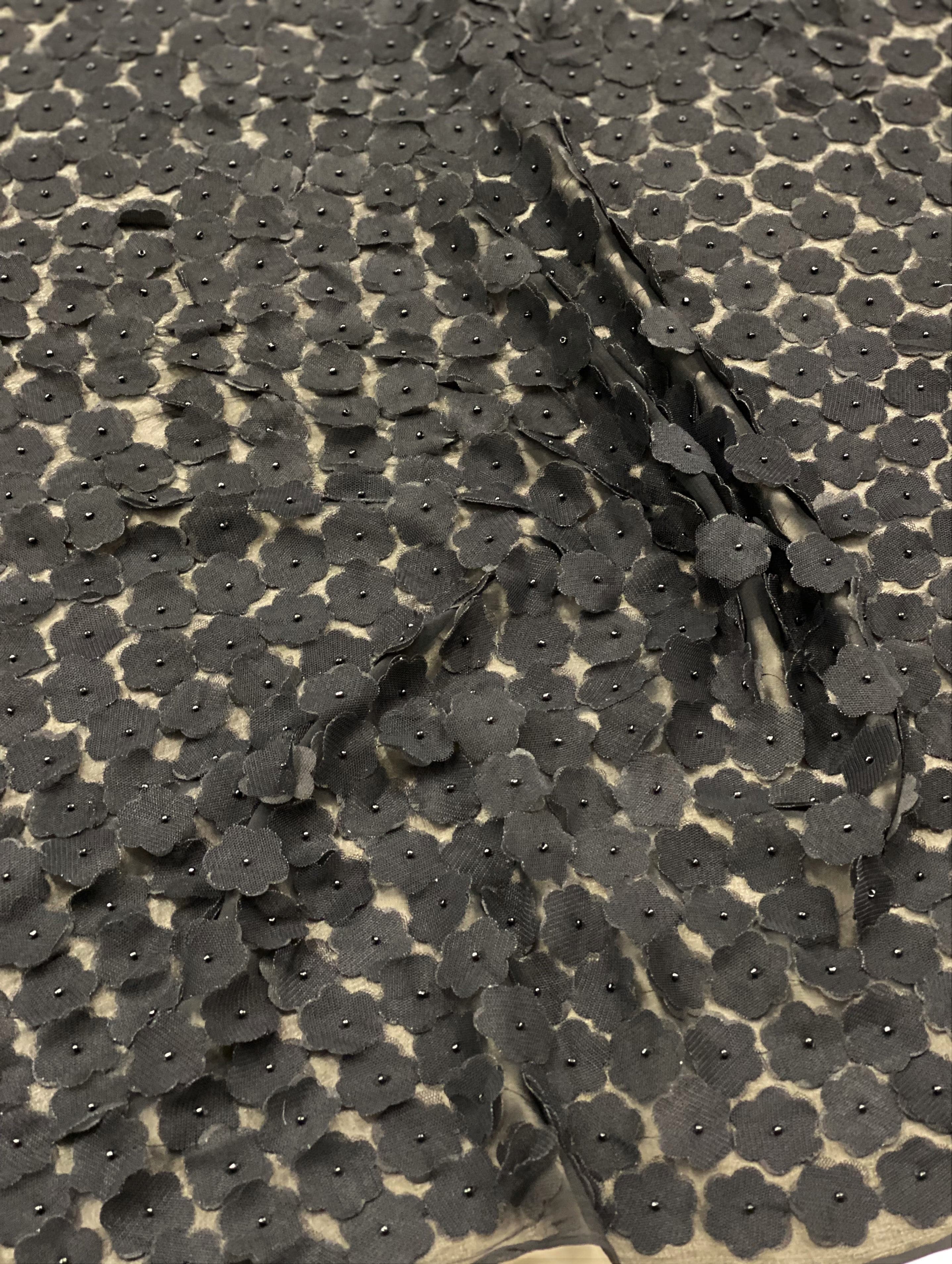 Black Floral Embellished Tulle — featuring floral motifs, a 3D floral design and hand-beading, 100% polyamide, 110cm wide