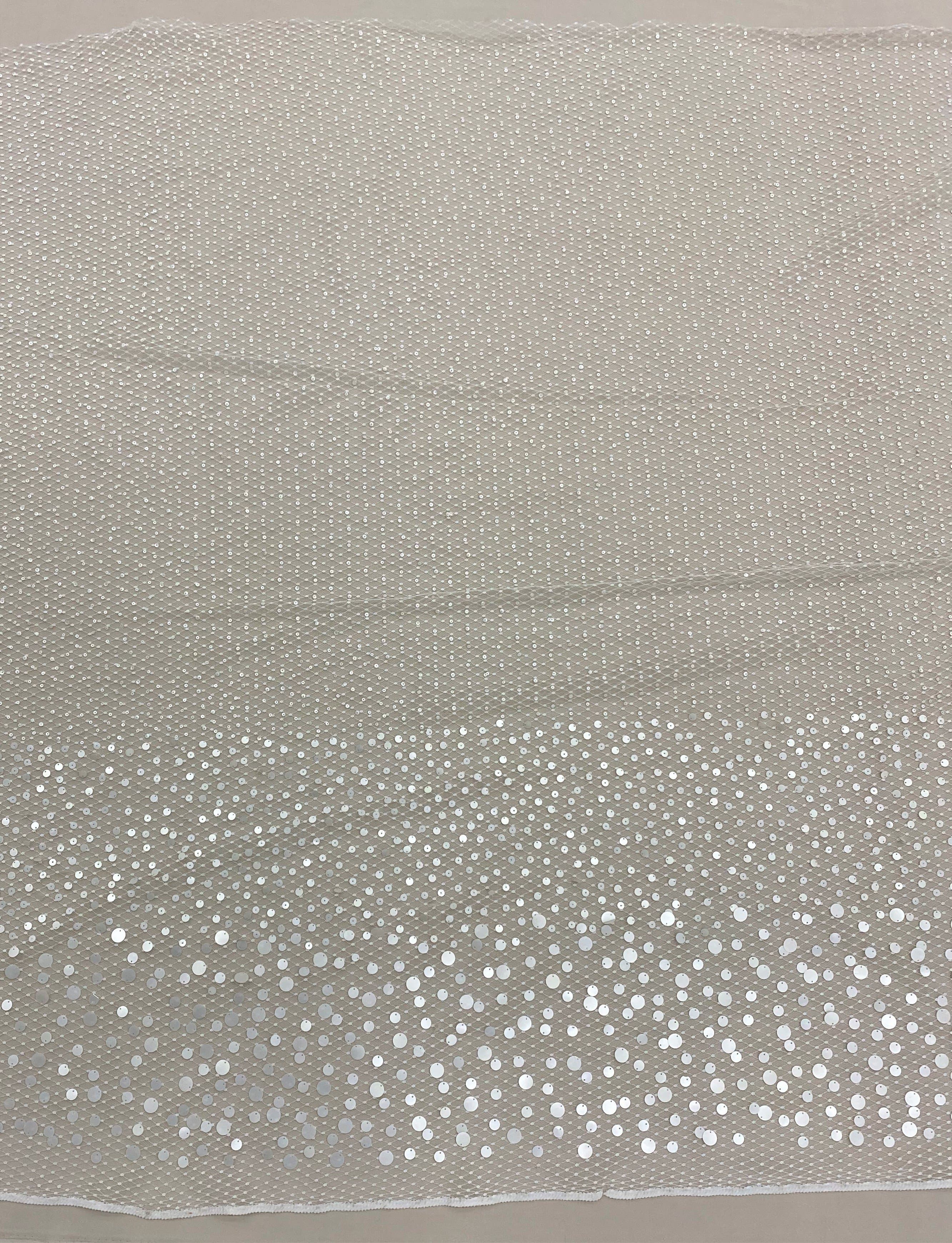 White Beaded Tulle — featuring sequins, 100% polyester, 110cm wide