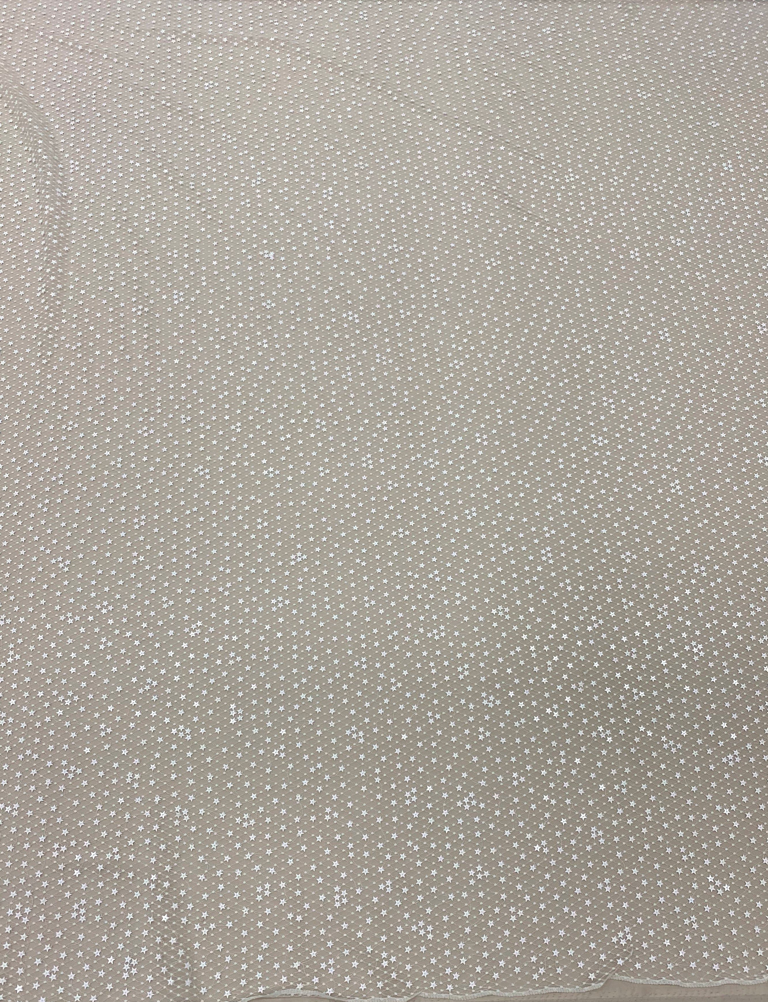 Ivory Sequin Star Tulle — featuring sequins, 100% polyamide, 130cm wide