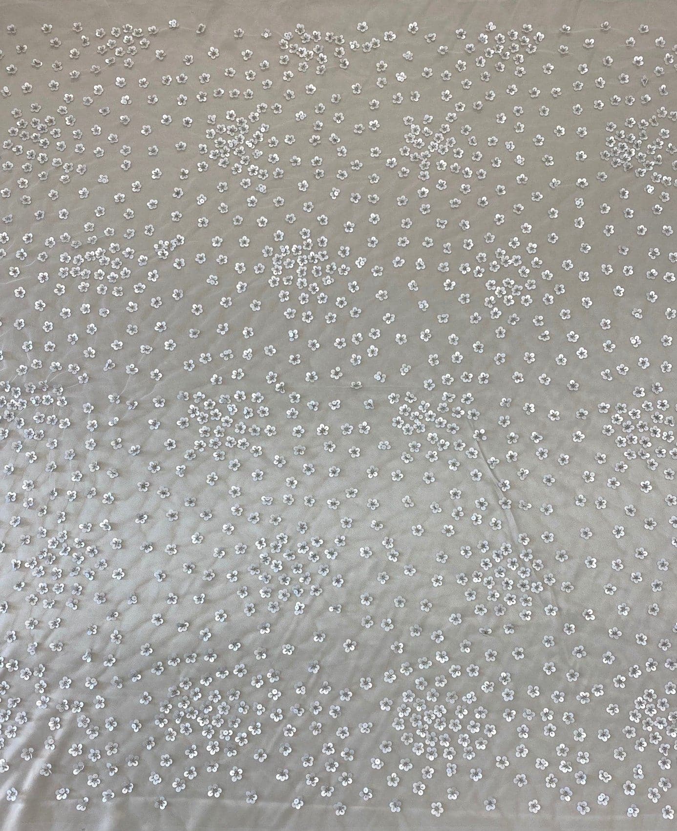 Ivory / Pink Floral Sequin Tulle — featuring hand-beading and sequins, 100% nylon, 110cm wide