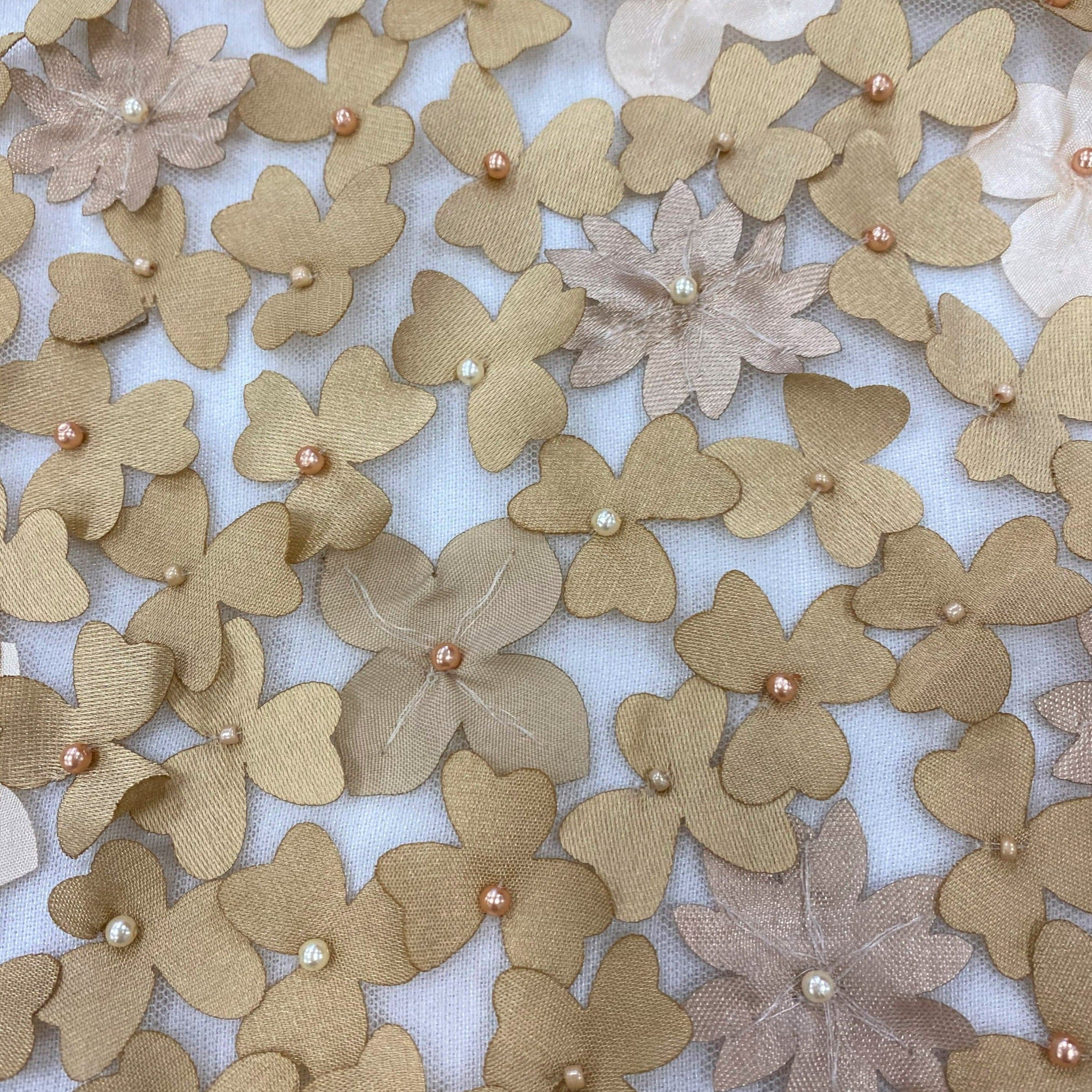 Sand Floral Embellished Tulle — featuring floral motifs, a 3D floral design and hand-beading, 100% polyamide, 110cm wide