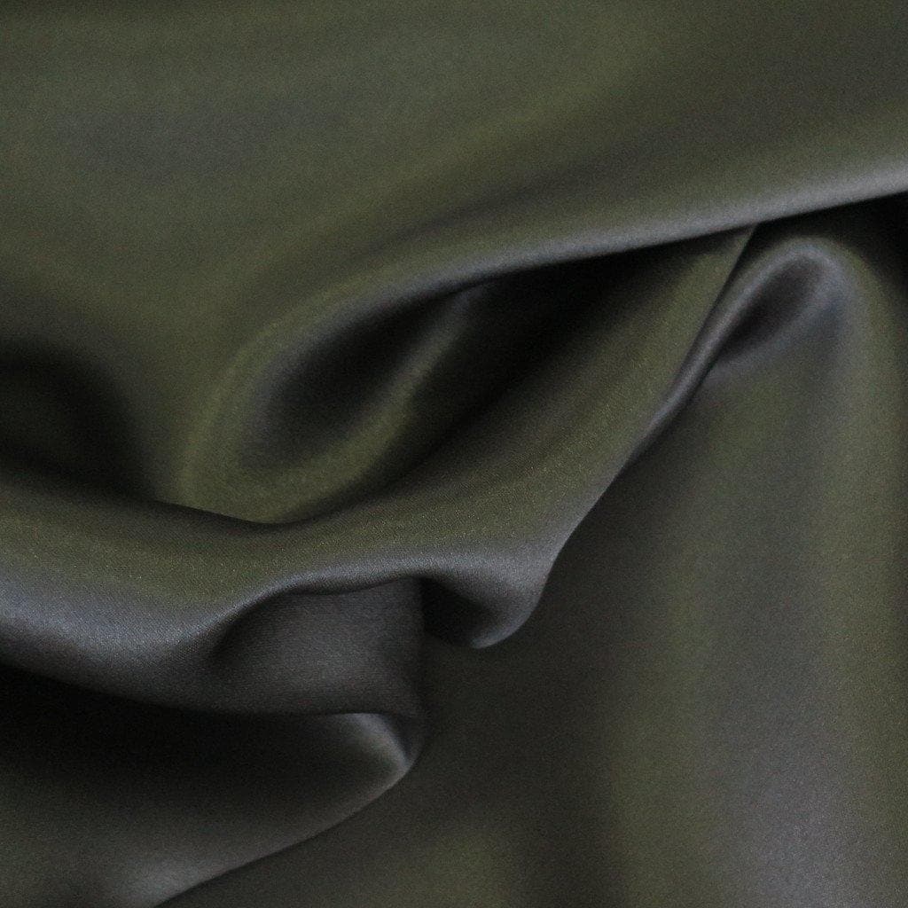 Khaki Sandwash Satin — lightweight and soft with a smooth luster satin finish, 100% mulberry silk, 140cm wide