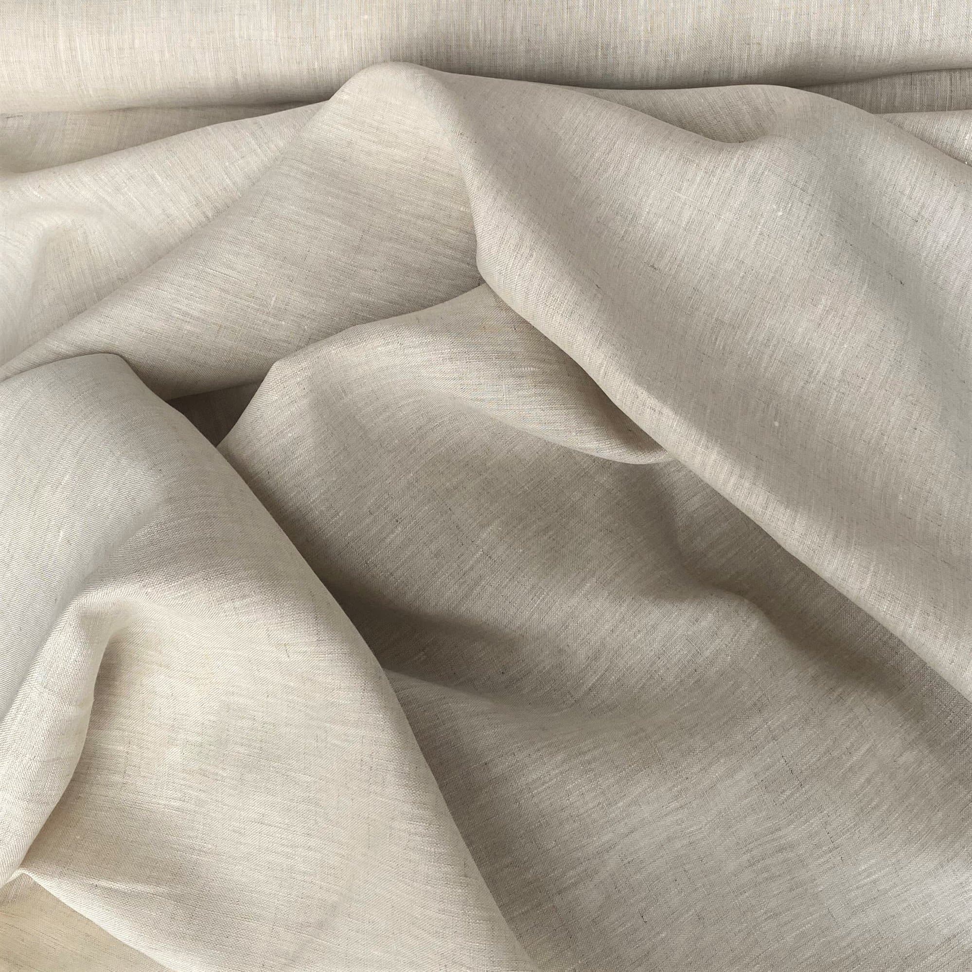 Oat Linen — mid-weight plain-weave linen with a slightly crisp handle that softens with wear, 100% linen, 135cm wide