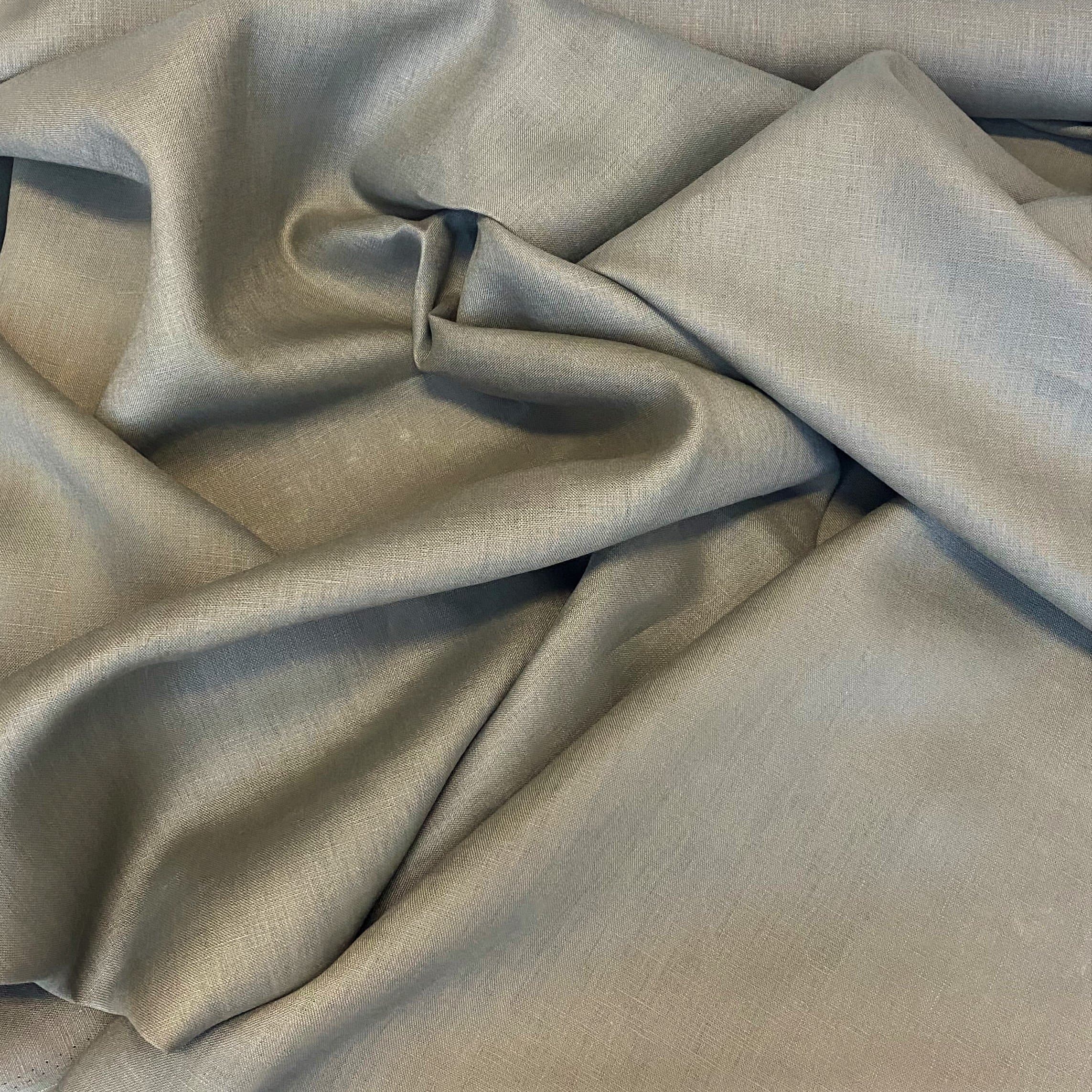 Sage Linen — mid-weight plain-weave linen with a slightly crisp handle that softens with wear, 100% linen, 135cm wide
