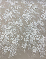 Ivory Embellished Tulle — featuring floral motifs, a border design and sequins, 30% nylon 60% rayon 10% polyester, 130cm wide