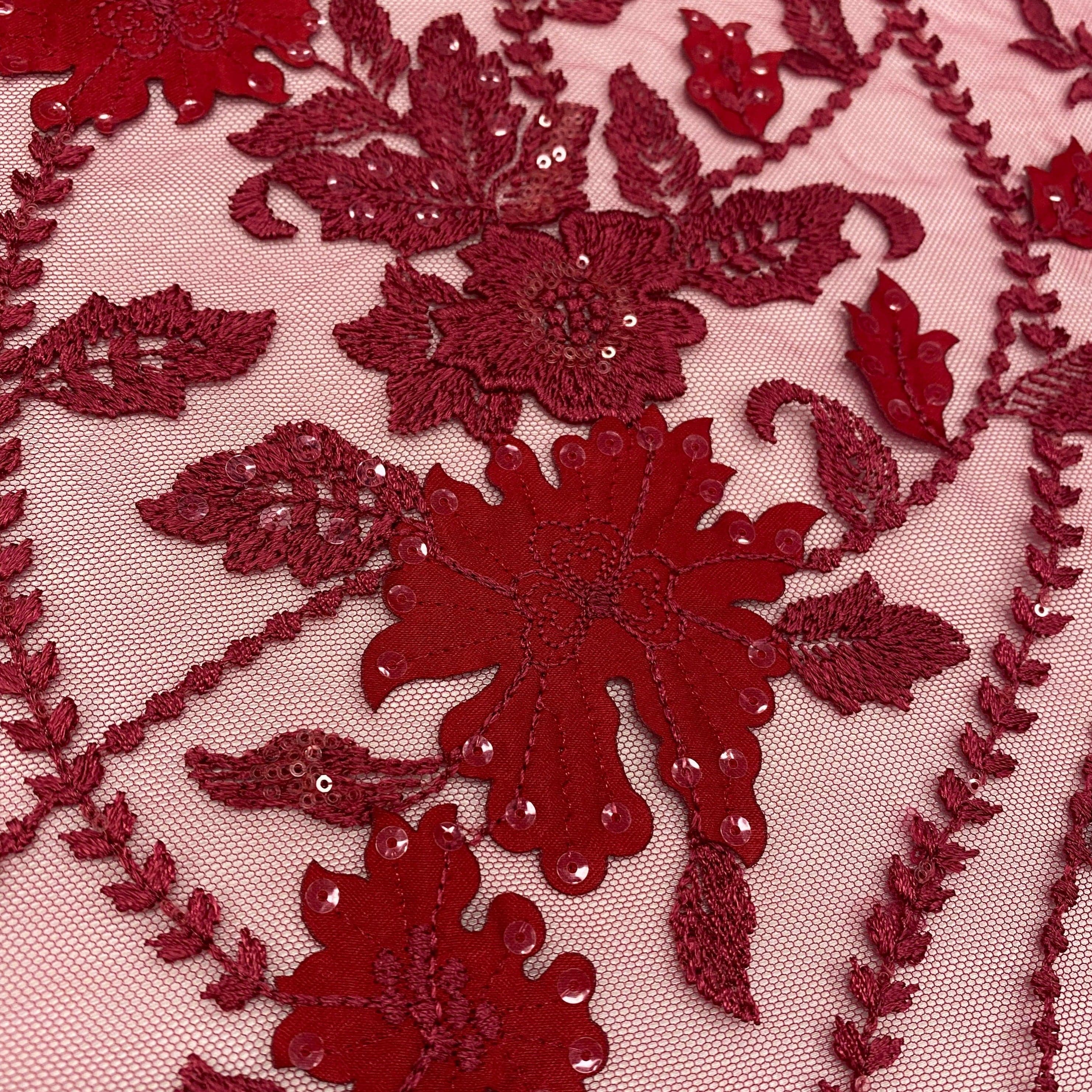 Rust Embellished 3-D Floral Tulle — featuring laser-cut 3-D floral appliqués on a fine tulle