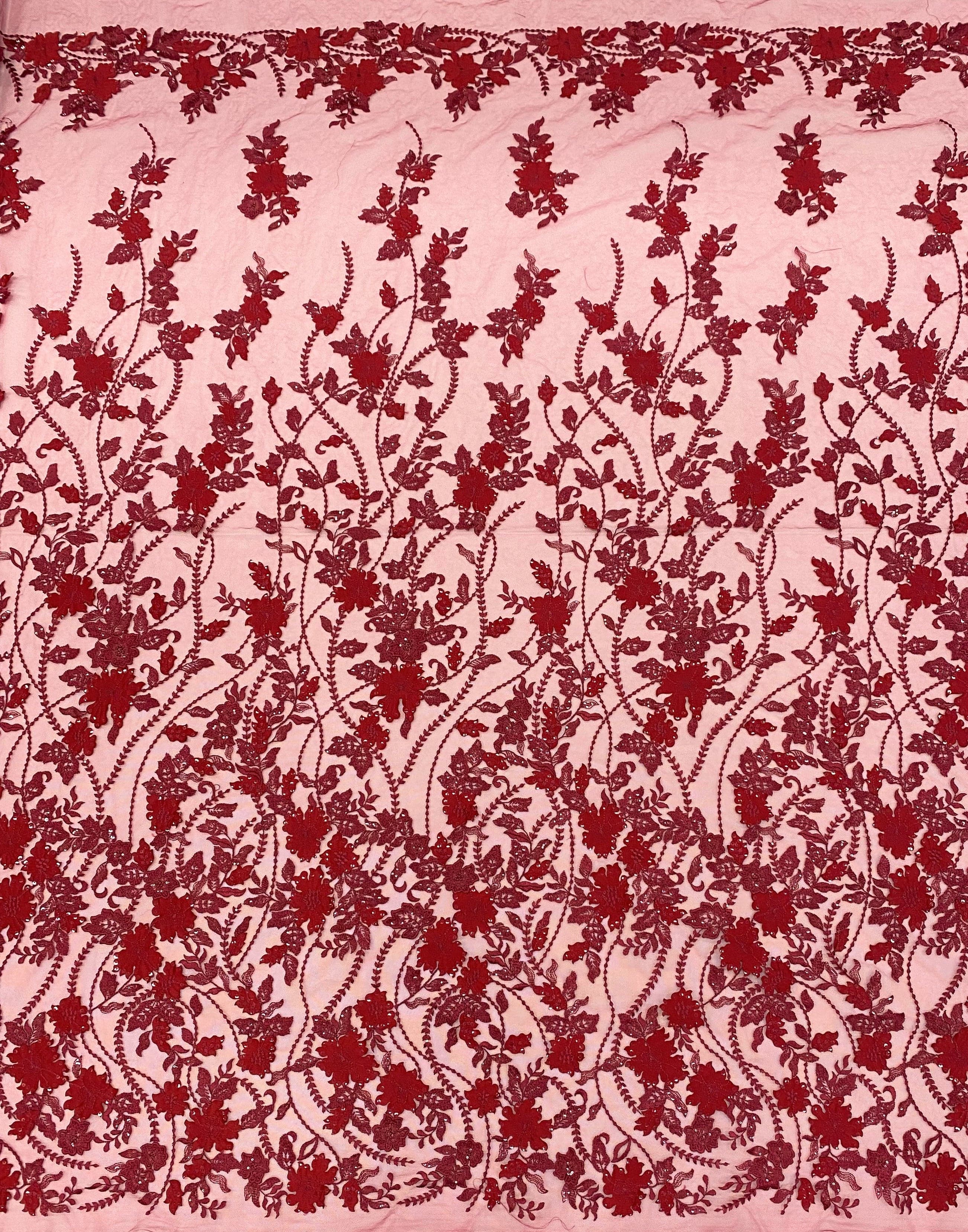 Rust Embellished 3-D Floral Tulle — featuring laser-cut 3-D floral appliqués on a fine tulle