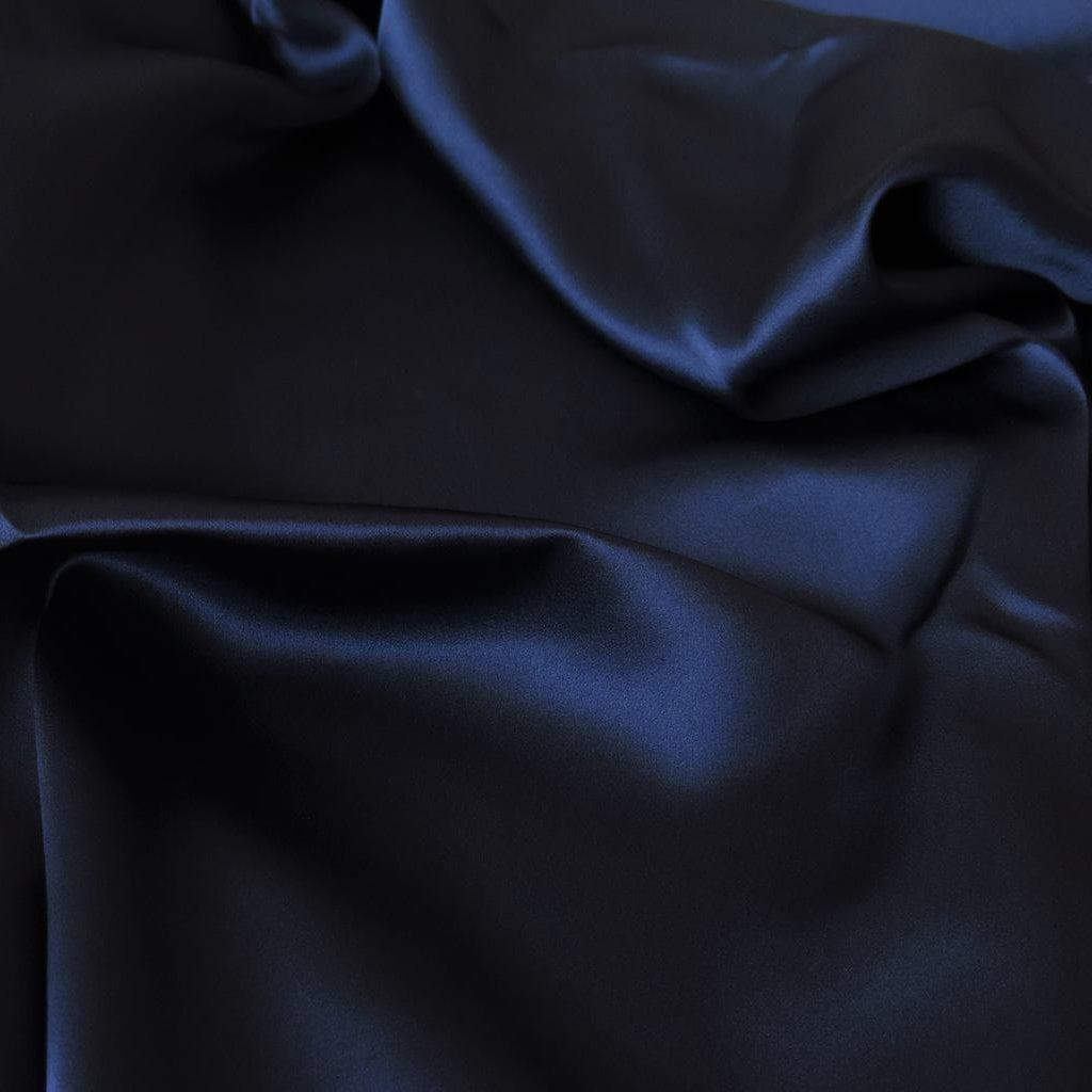 Navy Sandwash Satin — lightweight and soft with a smooth luster satin finish, 100% mulberry silk, 140cm wide