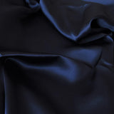 Navy Sandwash Satin — lightweight and soft with a smooth luster satin finish, 100% mulberry silk, 140cm wide