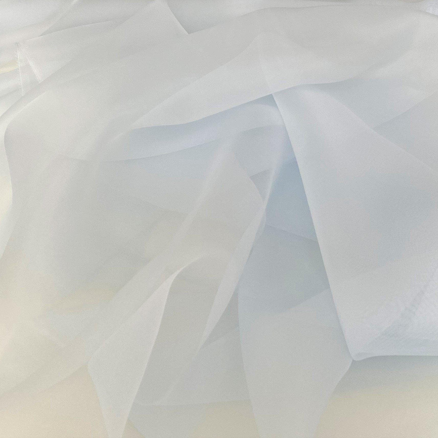 Pale Blue Silk Organza — lightweight, sheer and smooth with a low-sheen finish, 100% silk, 137cm wide