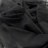 Black Polyester Tulle — lightweight and soft, 100% polyester, 150cm wide