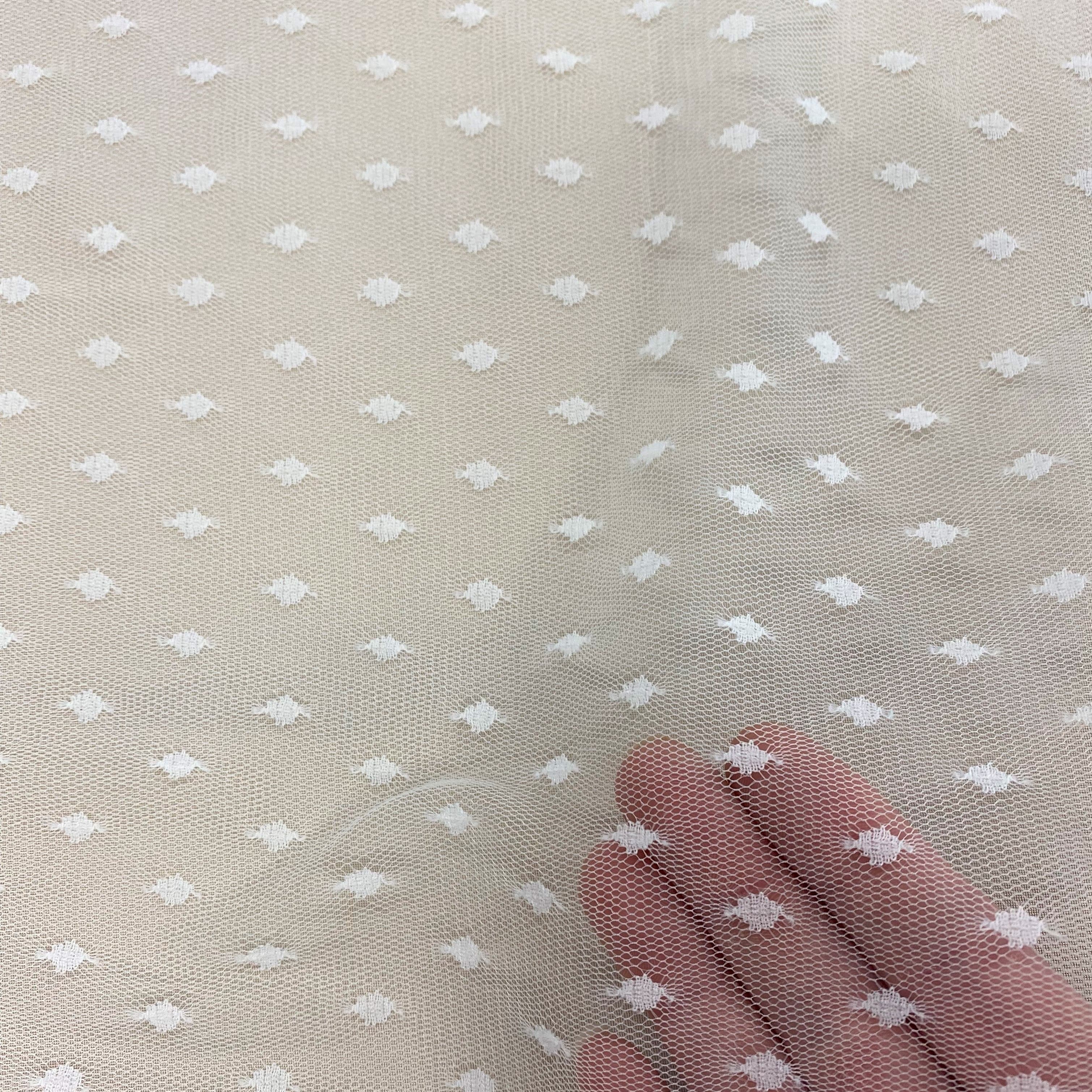 Ivory Recycled Woven Spot Tulle — mid-weight, 100% polyester, 150cm wide
