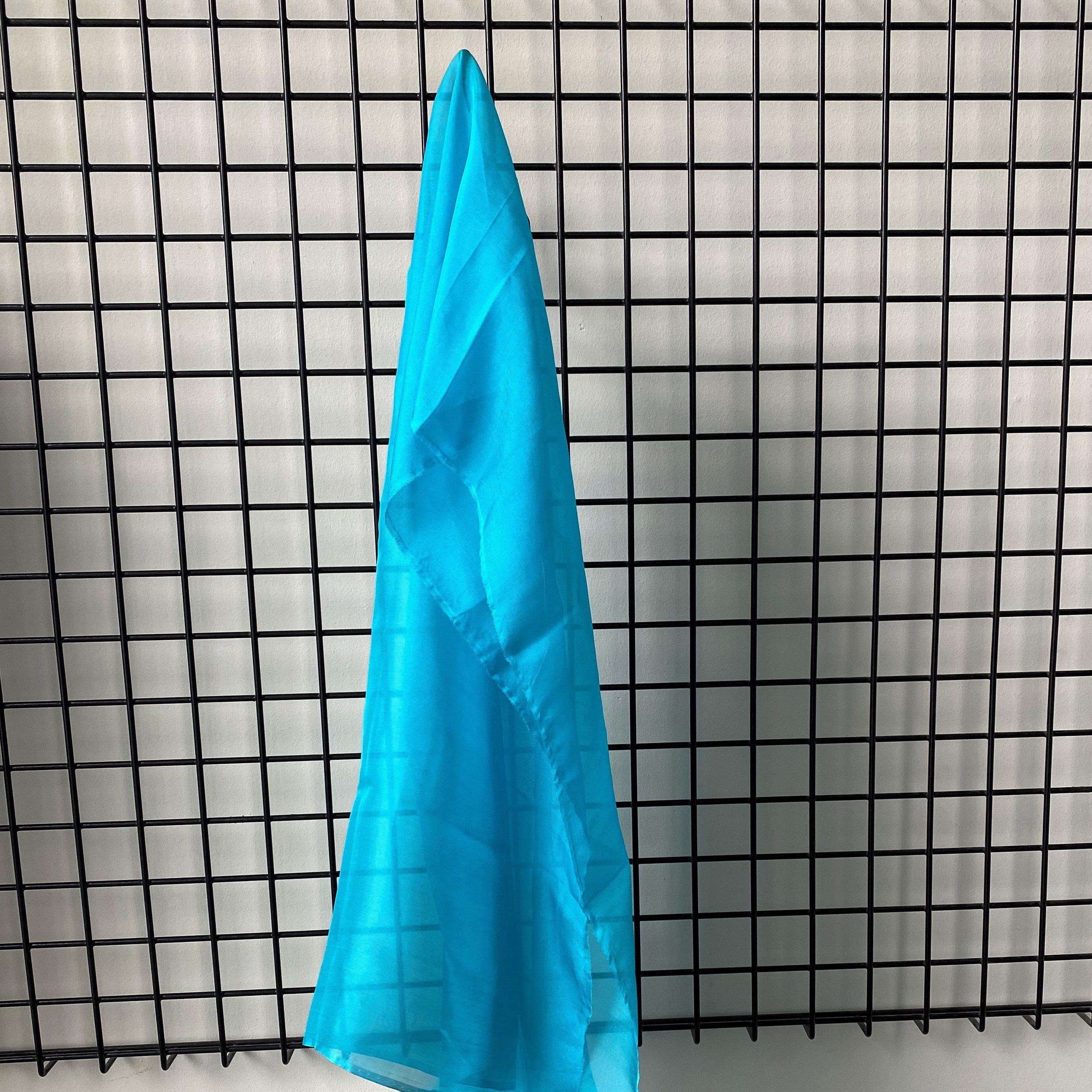 Aquamarine Satin Chiffon — lightweight and sheer with a fluid, airy drape and a smooth satin luster finish, 100% mulberry silk, 140cm wide