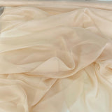 Champagne Satin Chiffon — lightweight and sheer with a fluid, airy drape and a smooth satin luster finish, 100% mulberry silk, 140cm wide