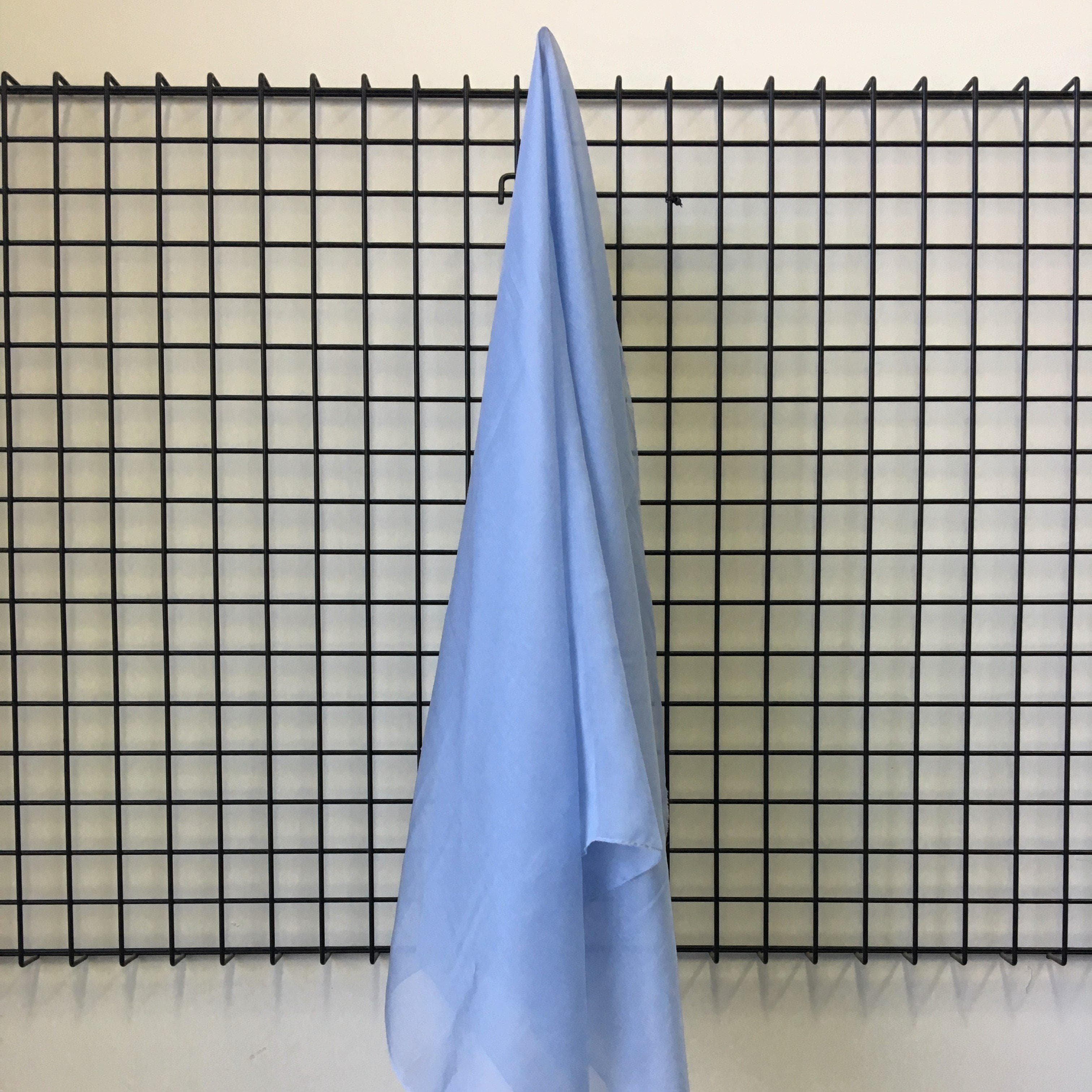 Sky Blue Satin Chiffon — lightweight and sheer with a fluid, airy drape and a smooth satin luster finish, 100% mulberry silk, 140cm wide