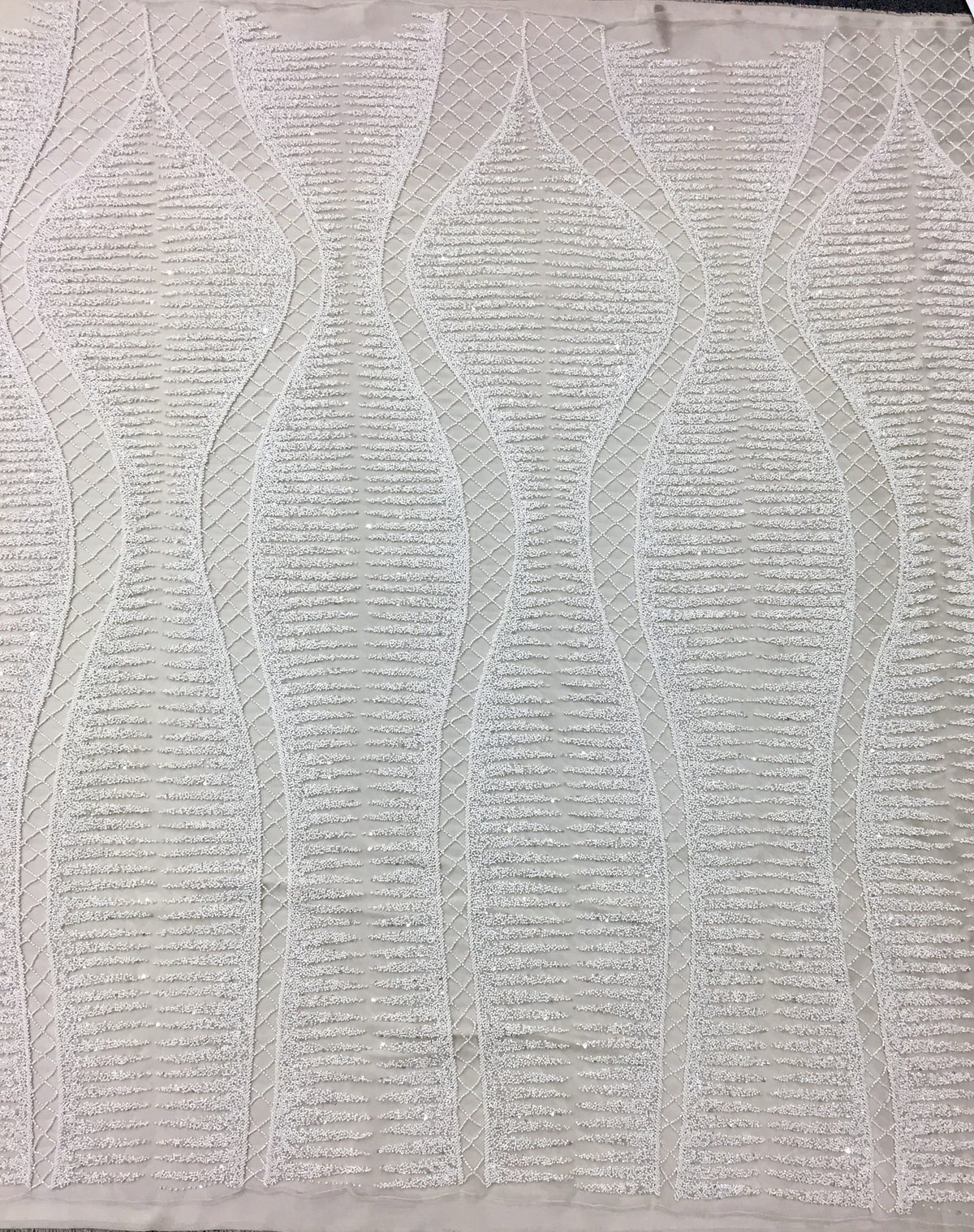 Hourglass Hand-Beaded Embellished Tulle - Ivory (SW1375)