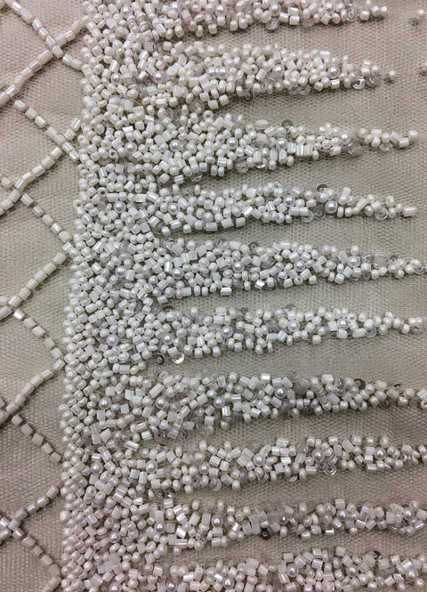 Ornamental hand beaded tulle (SW1375) Ivory