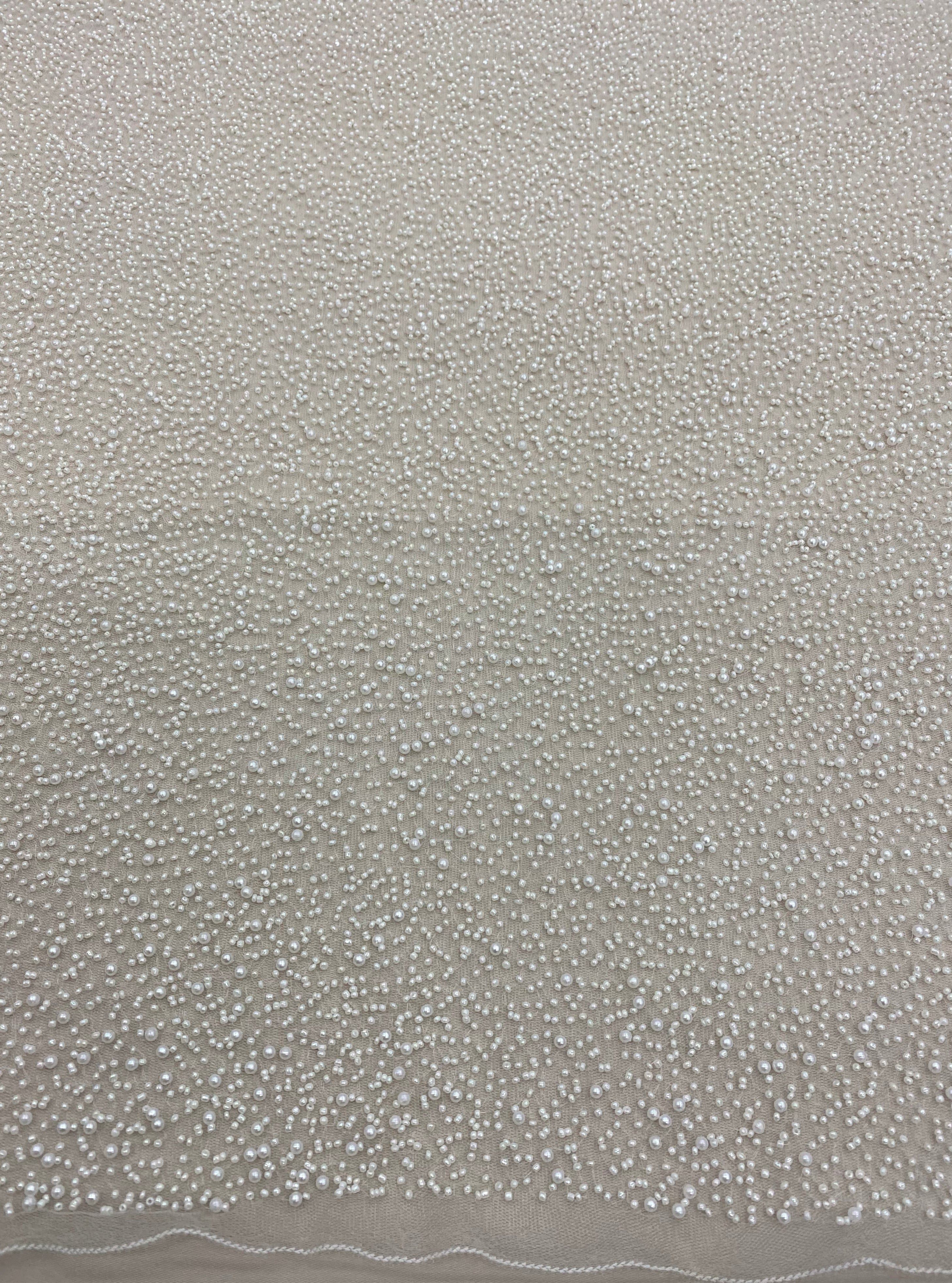 Ivory Beaded Tulle — featuring hand-beading, 100% nylon, 125cm wide