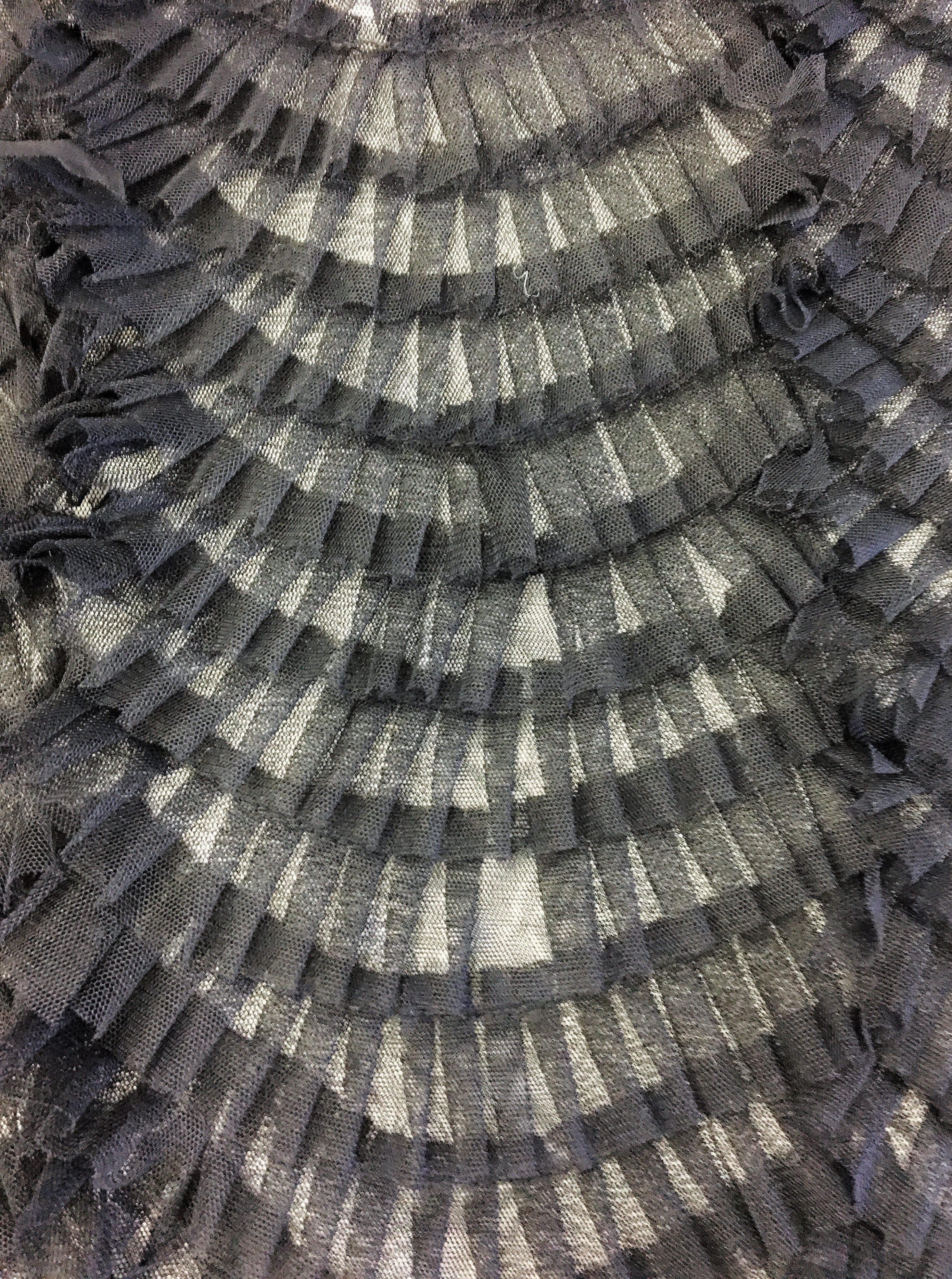 Black Ruffled Tulle — soft, 100% nylon, 135cm wide