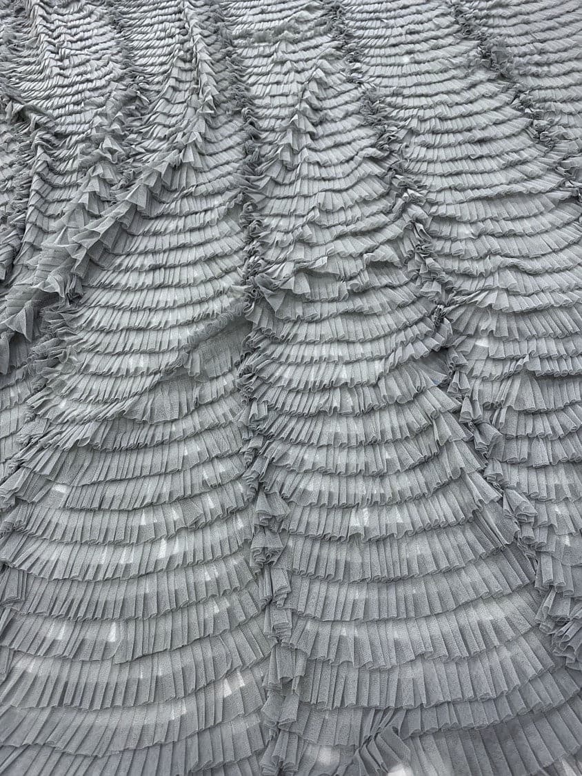 Gunmetal Ruffled Tulle — soft, 100% nylon, 135cm wide