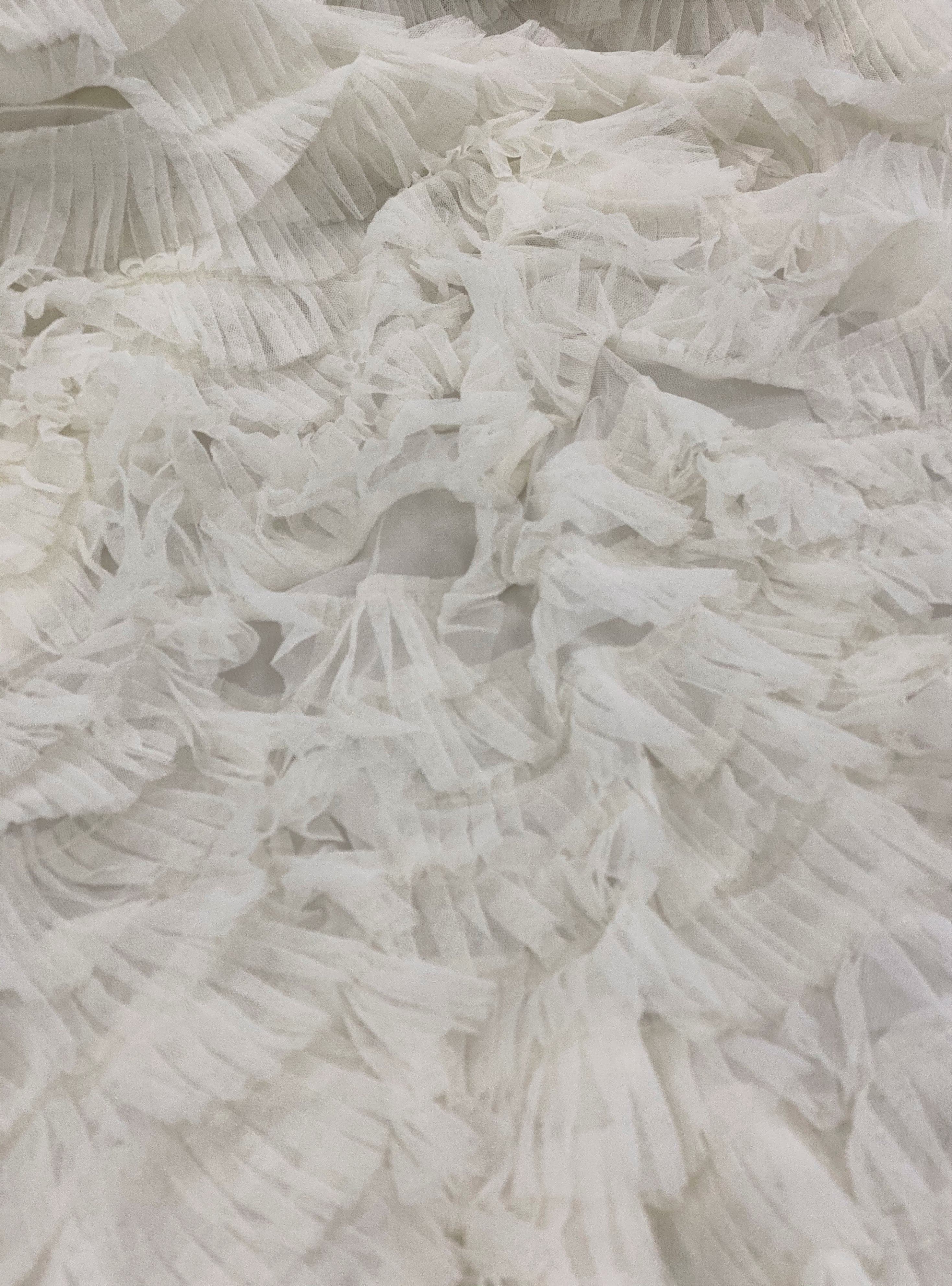Ivory Ruffled Tulle — soft, 100% nylon, 135cm wide