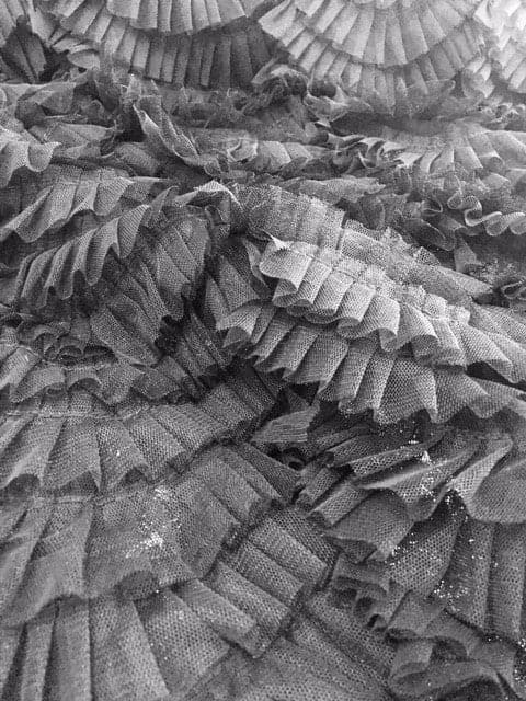 Black Ruffled Tulle — soft, 100% nylon, 135cm wide